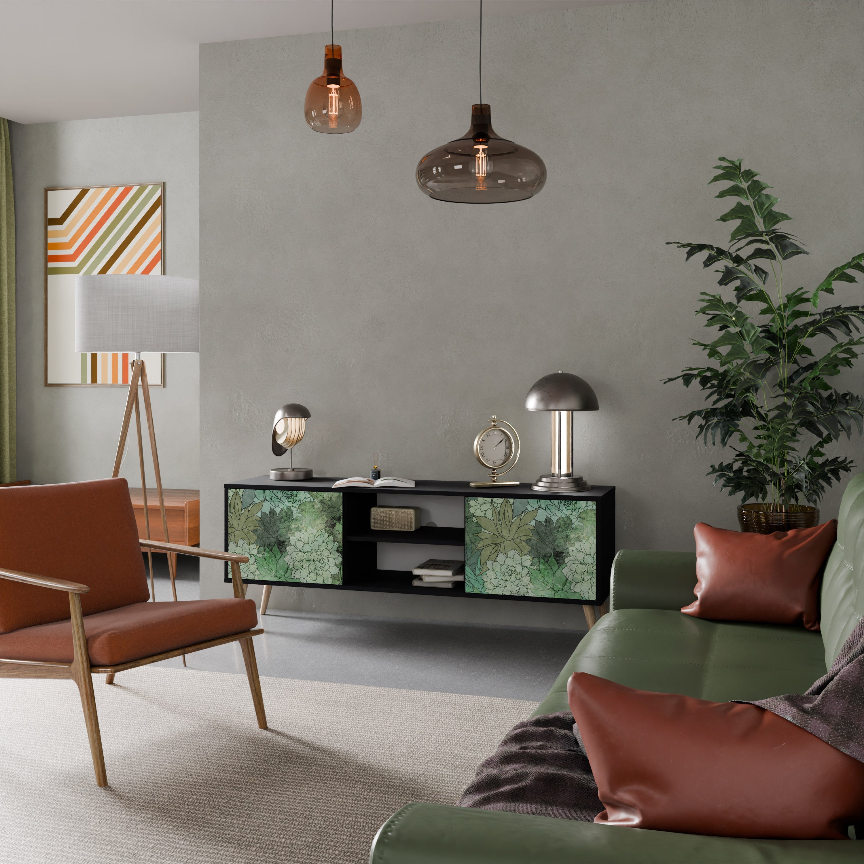 SUCCULENT CLUSTER Móvel de TV com 2 Portas em Acabamento Preto