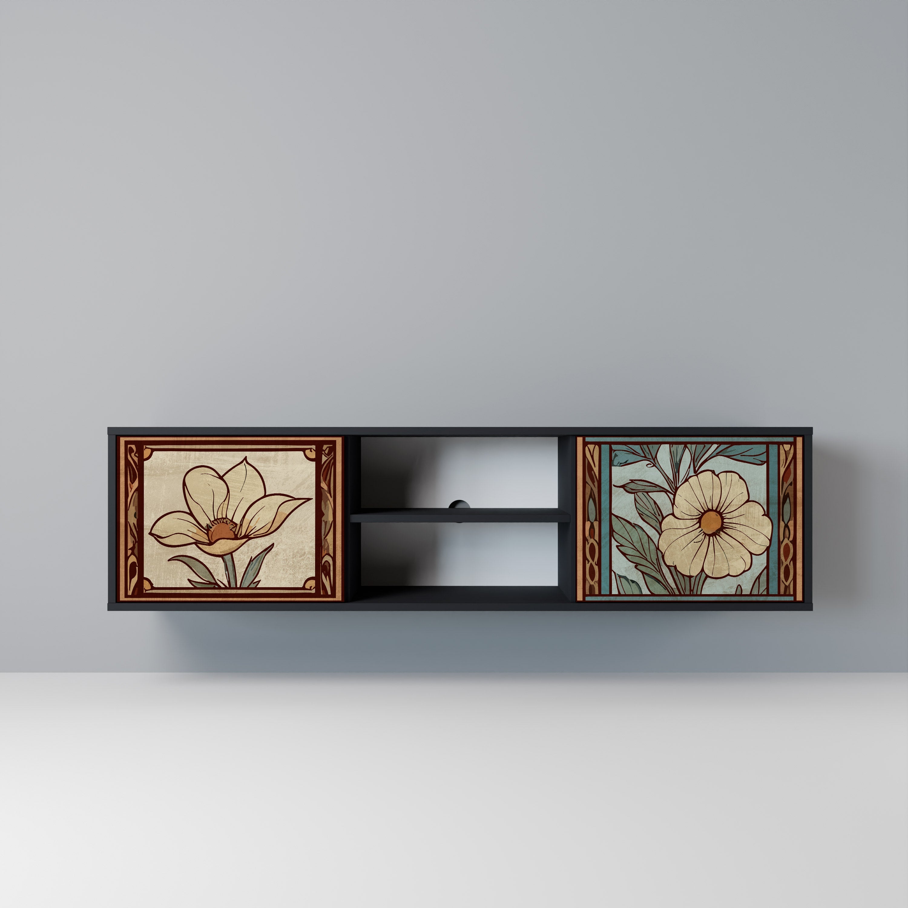 TIMELESS FLORA Móvel de TV com 2 Portas em Acabamento Preto