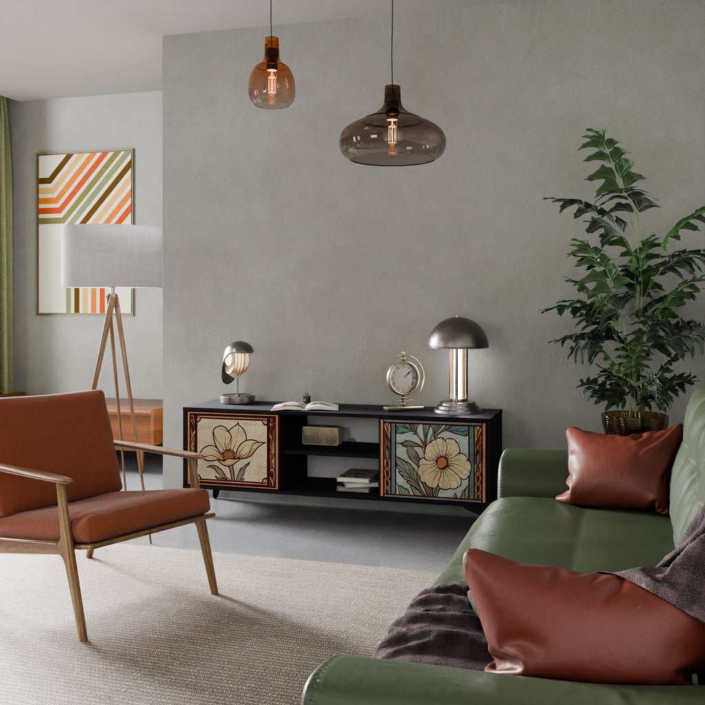 TIMELESS FLORA Móvel de TV com 2 Portas em Acabamento Preto