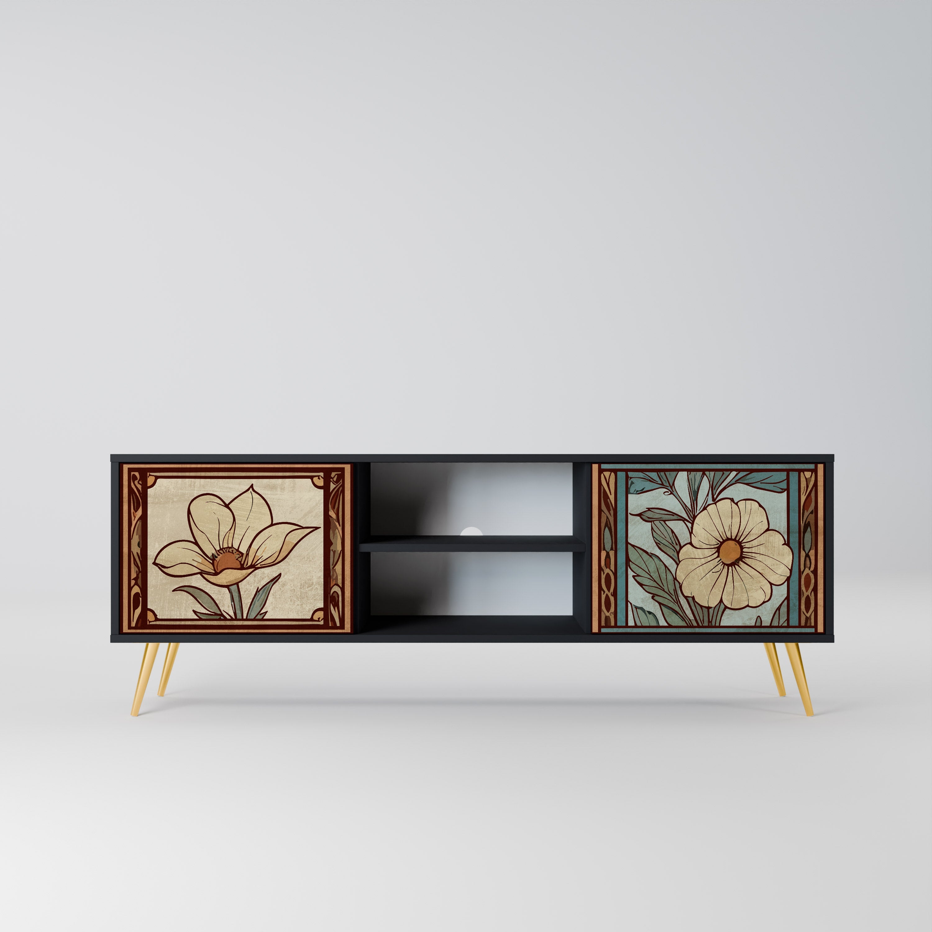 TIMELESS FLORA Móvel de TV com 2 Portas em Acabamento Preto