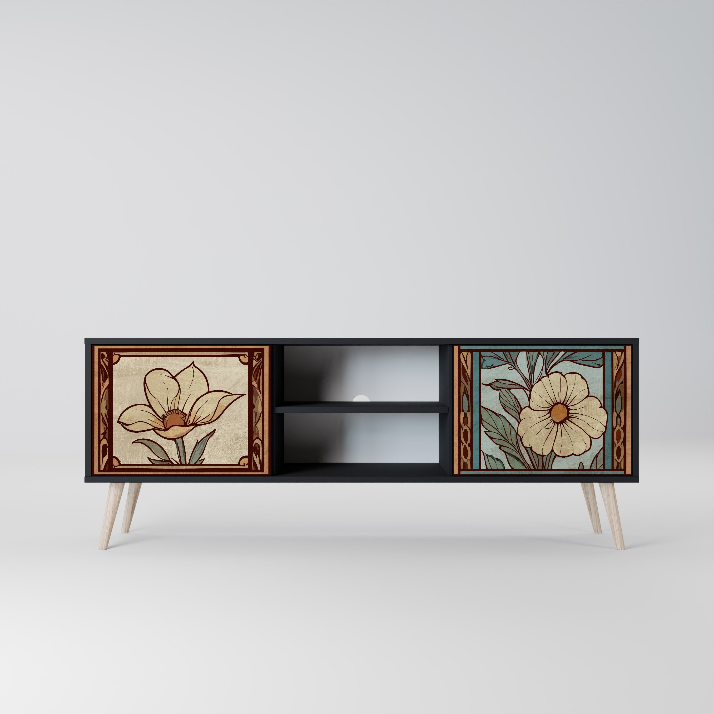 TIMELESS FLORA Móvel de TV com 2 Portas em Acabamento Preto