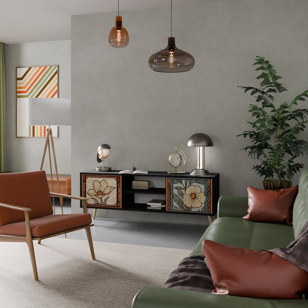 TIMELESS FLORA Móvel de TV com 2 Portas em Acabamento Preto