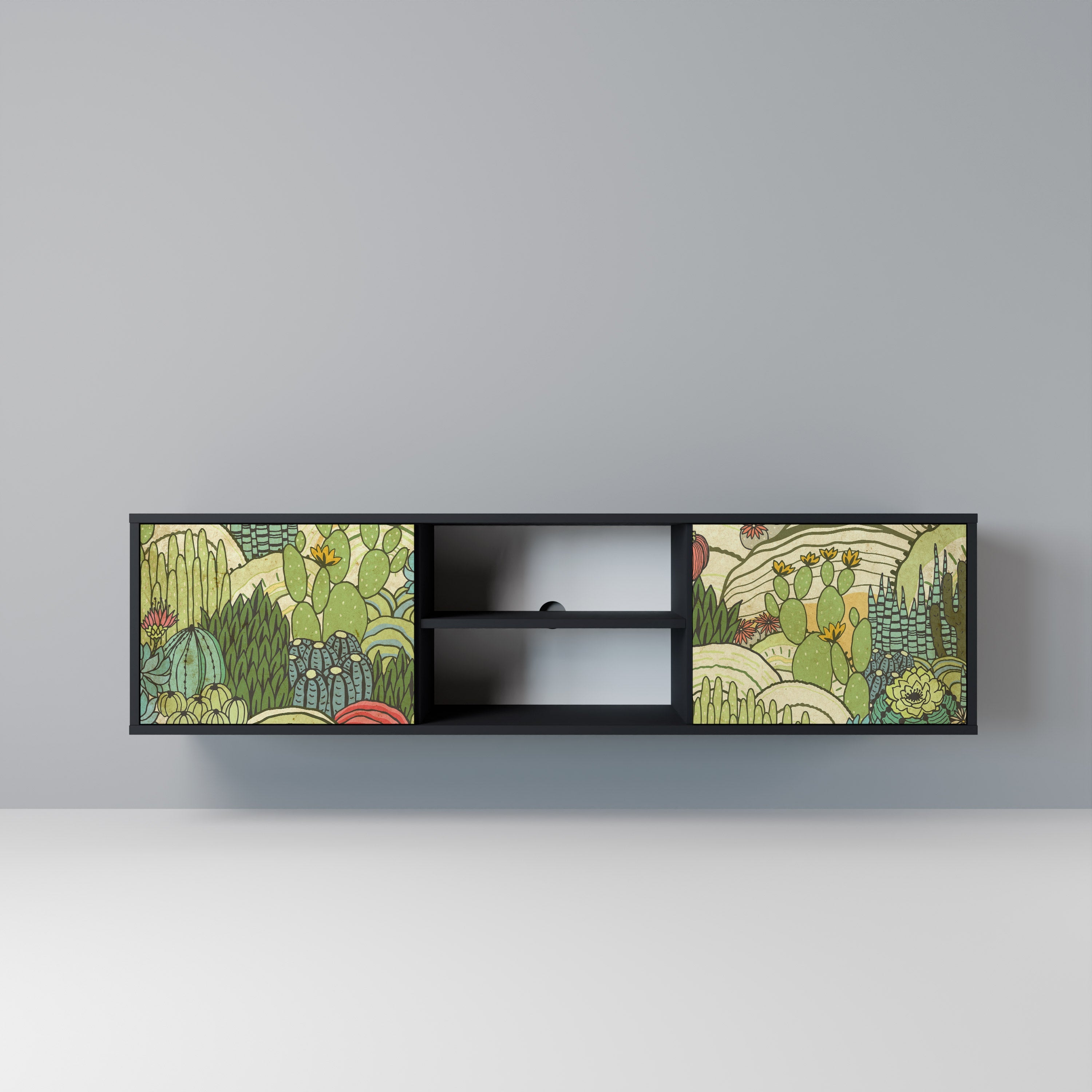 SUCCULENTS KALEIDOSCOPE Móvel de TV com 2 Portas em Acabamento Preto