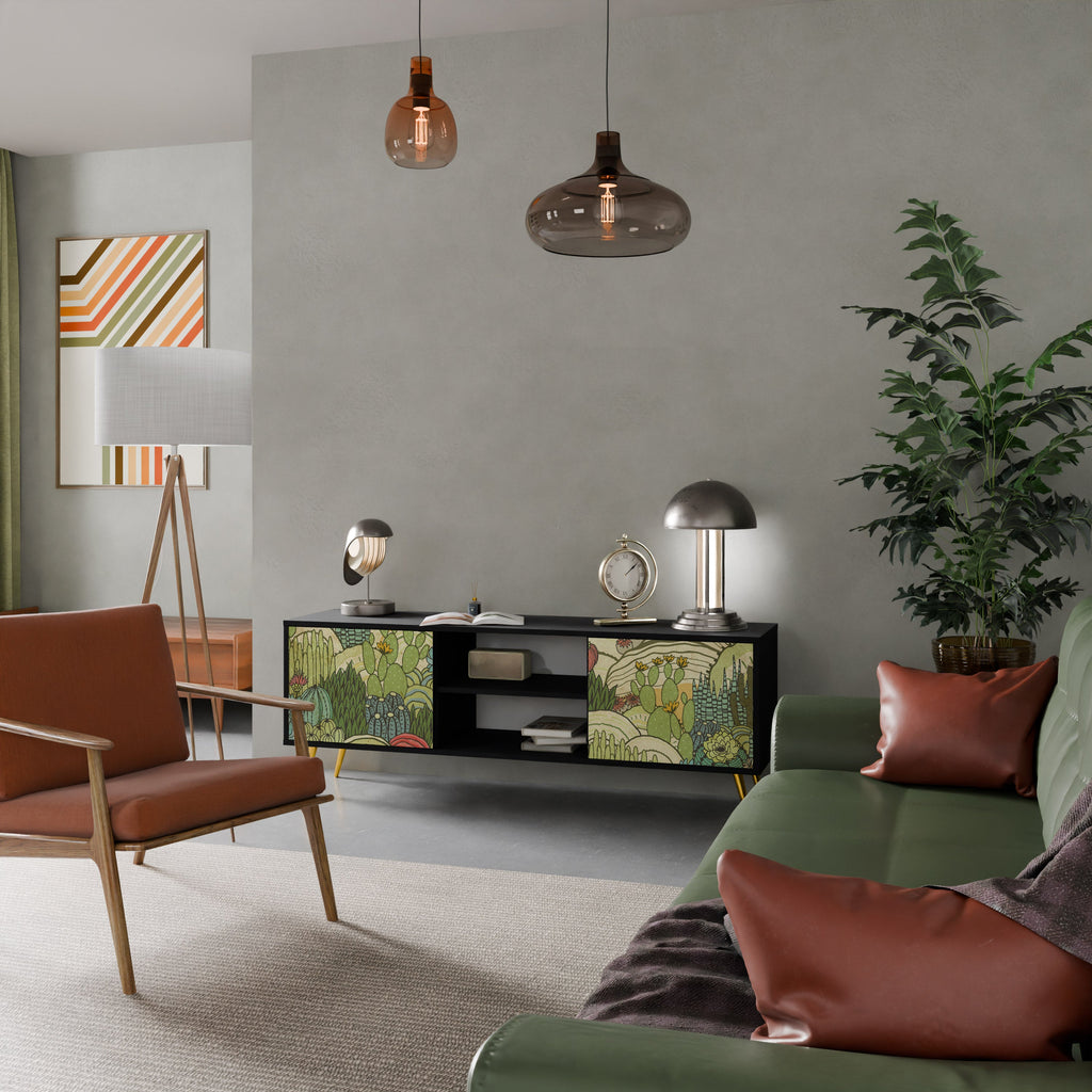 SUCCULENTS KALEIDOSCOPE Móvel de TV com 2 Portas em Acabamento Preto