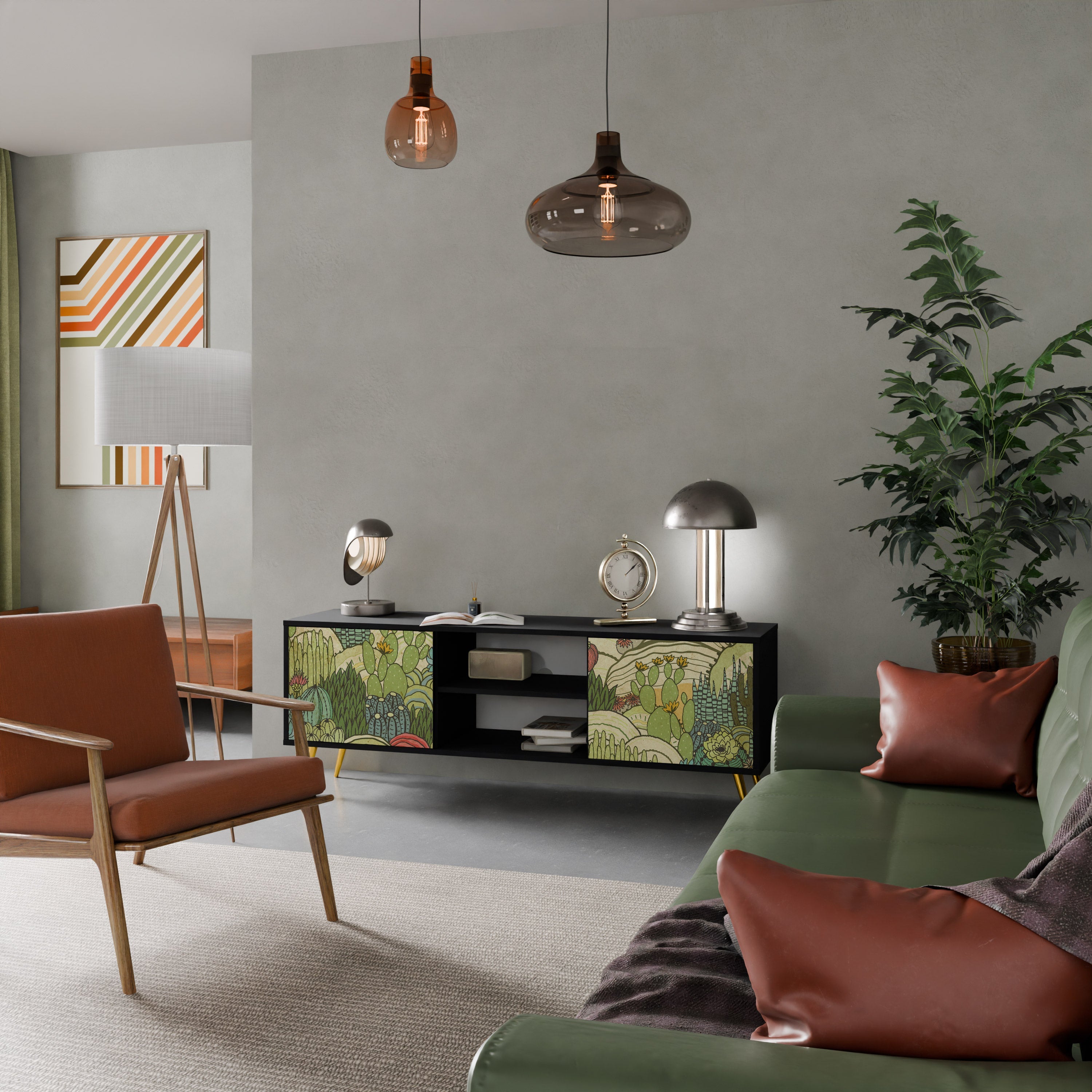 SUCCULENTS KALEIDOSCOPE Móvel de TV com 2 Portas em Acabamento Preto