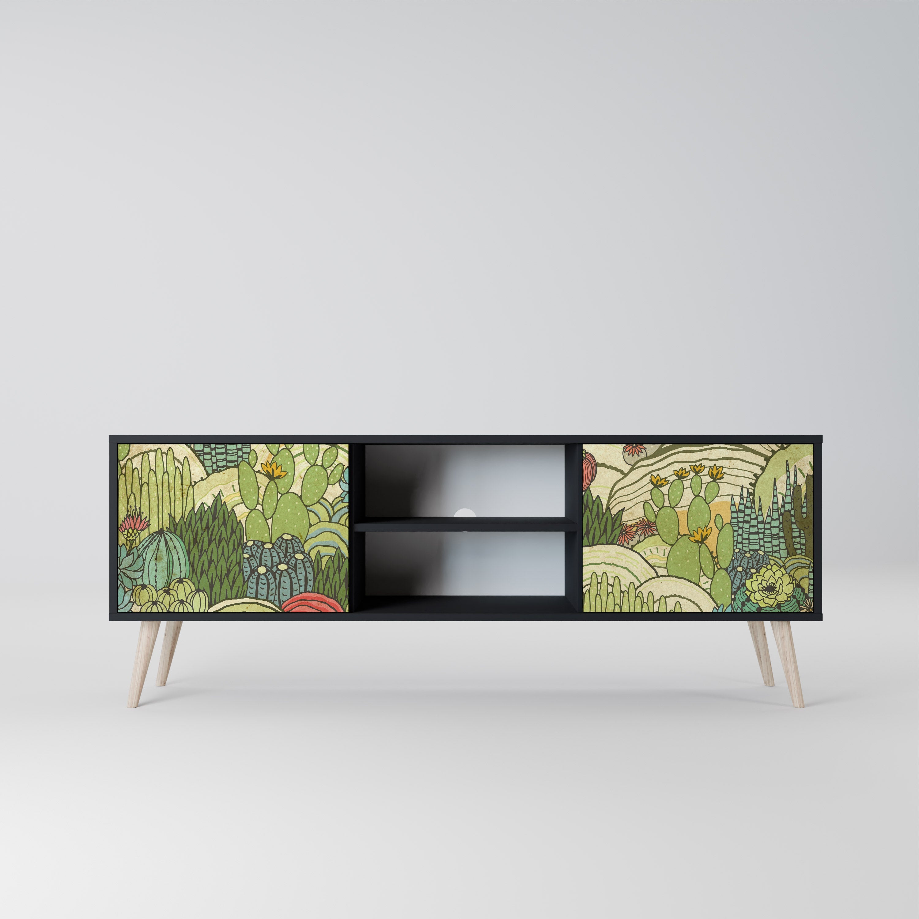 SUCCULENTS KALEIDOSCOPE Móvel de TV com 2 Portas em Acabamento Preto