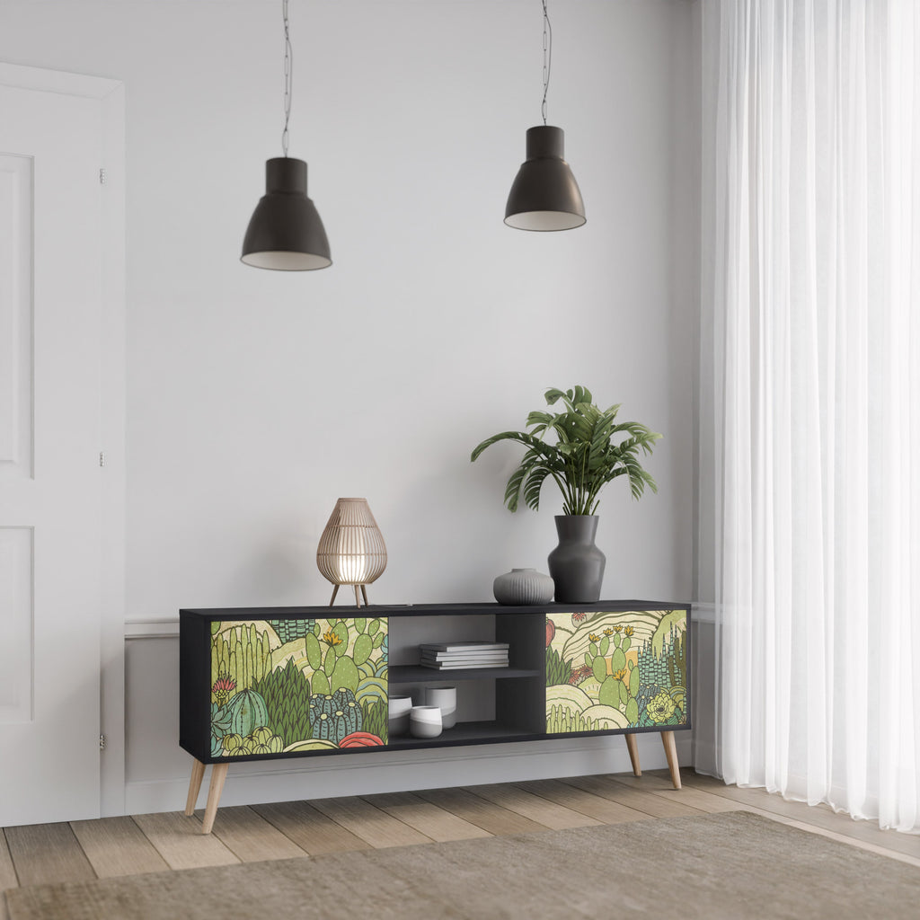 SUCCULENTS KALEIDOSCOPE Móvel de TV com 2 Portas em Acabamento Preto