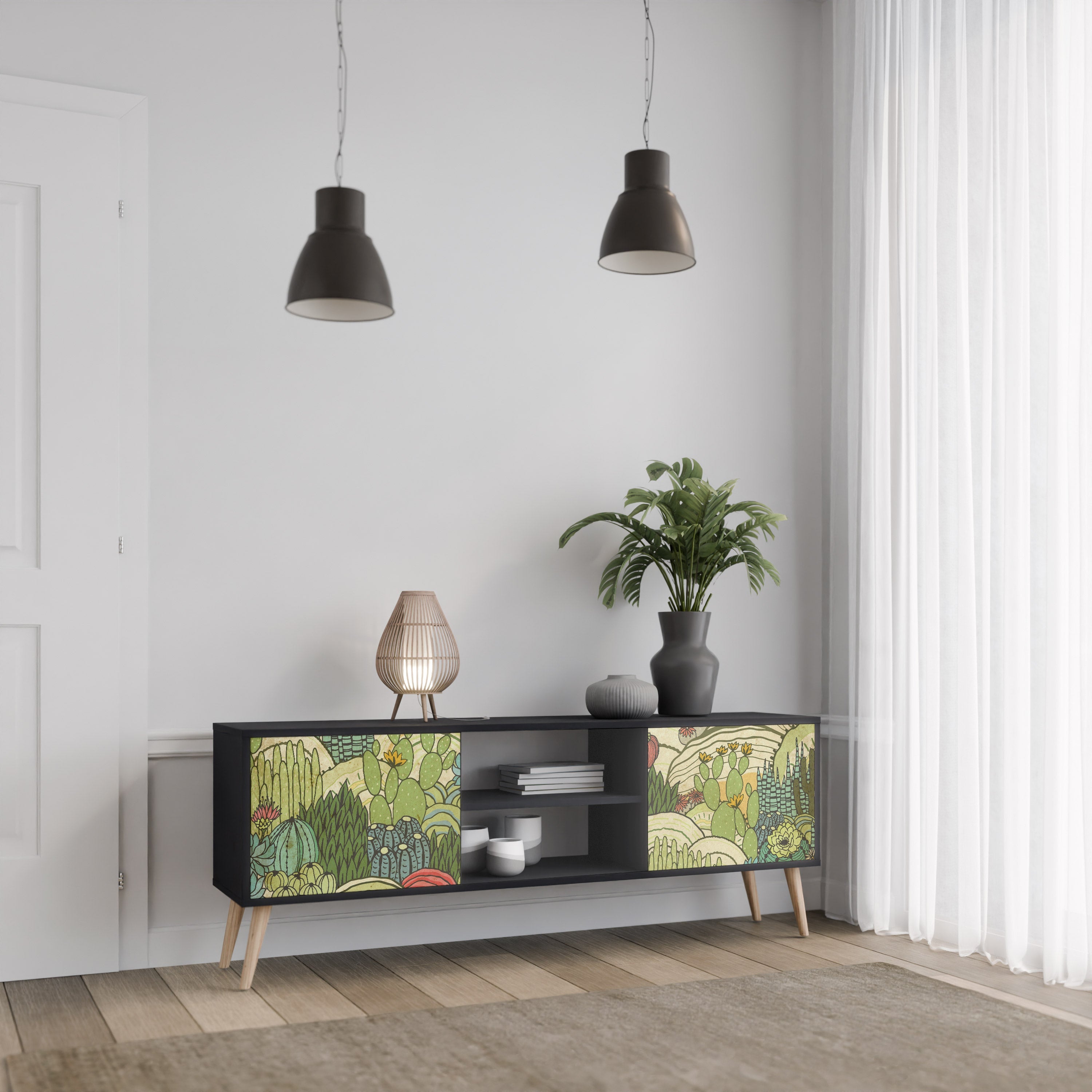 SUCCULENTS KALEIDOSCOPE Móvel de TV com 2 Portas em Acabamento Preto