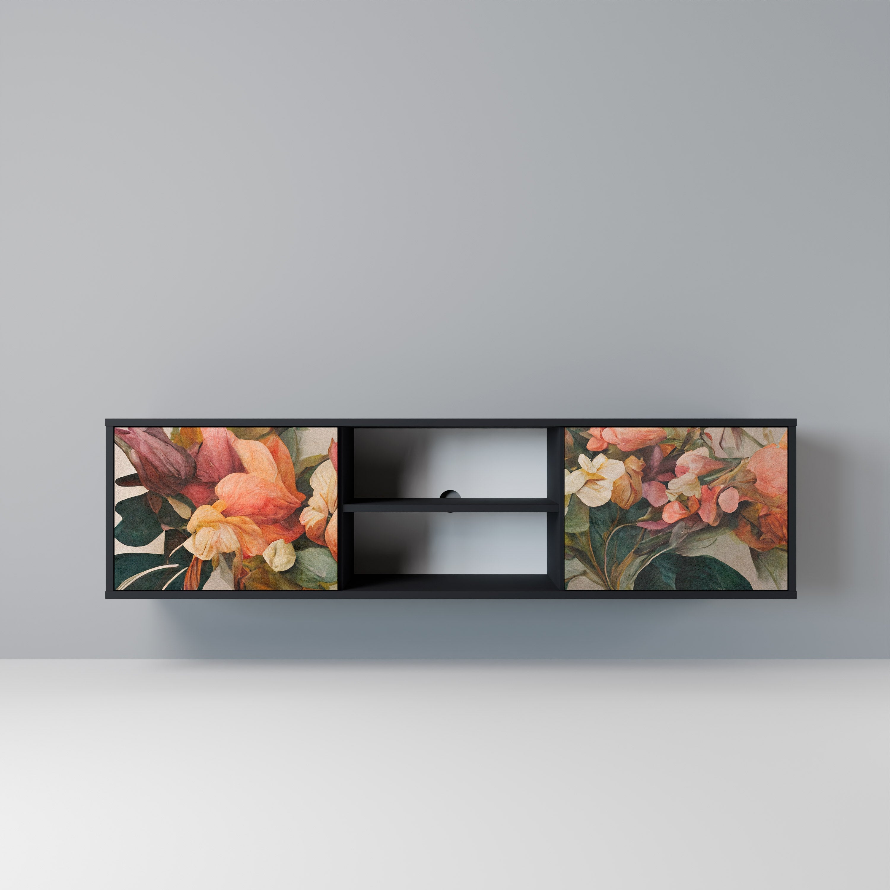 STYLISH BEAUTY Móvel de TV com 2 Portas em Acabamento Preto