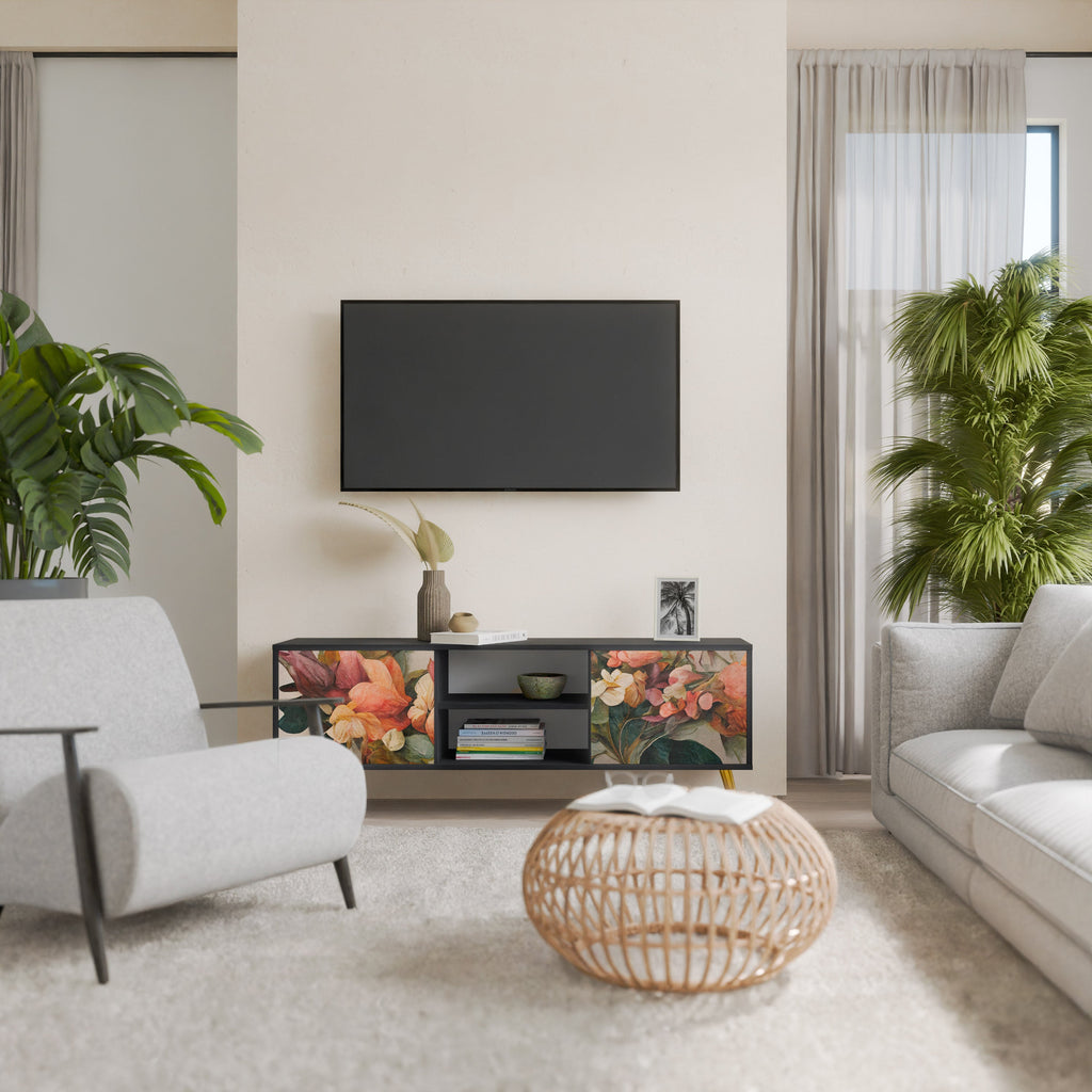 STYLISH BEAUTY Móvel de TV com 2 Portas em Acabamento Preto