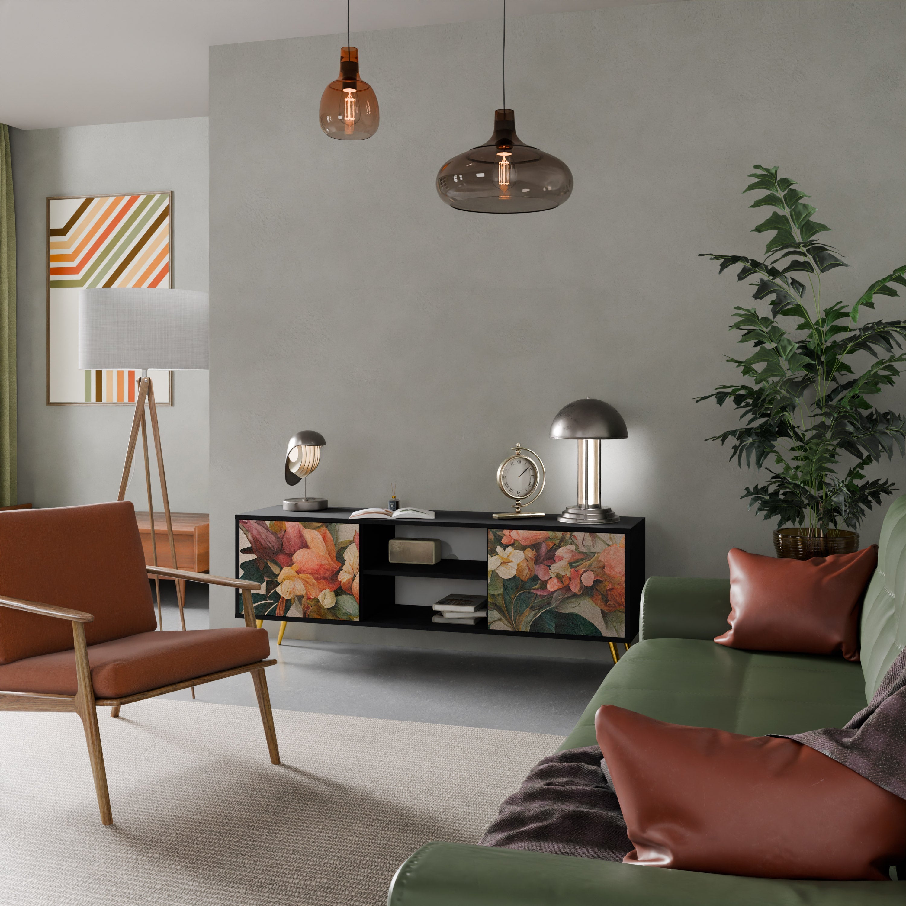 STYLISH BEAUTY Móvel de TV com 2 Portas em Acabamento Preto