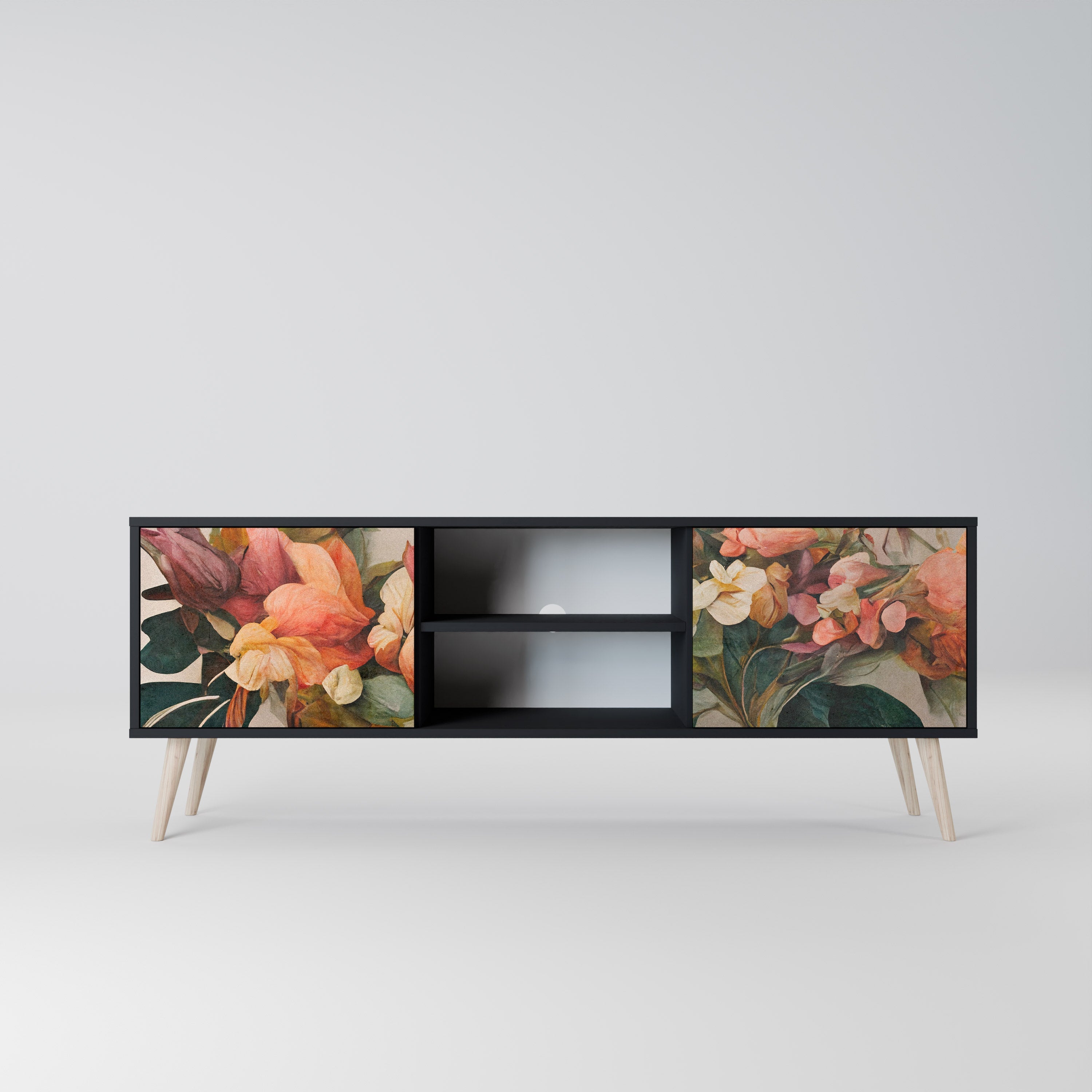 STYLISH BEAUTY Móvel de TV com 2 Portas em Acabamento Preto