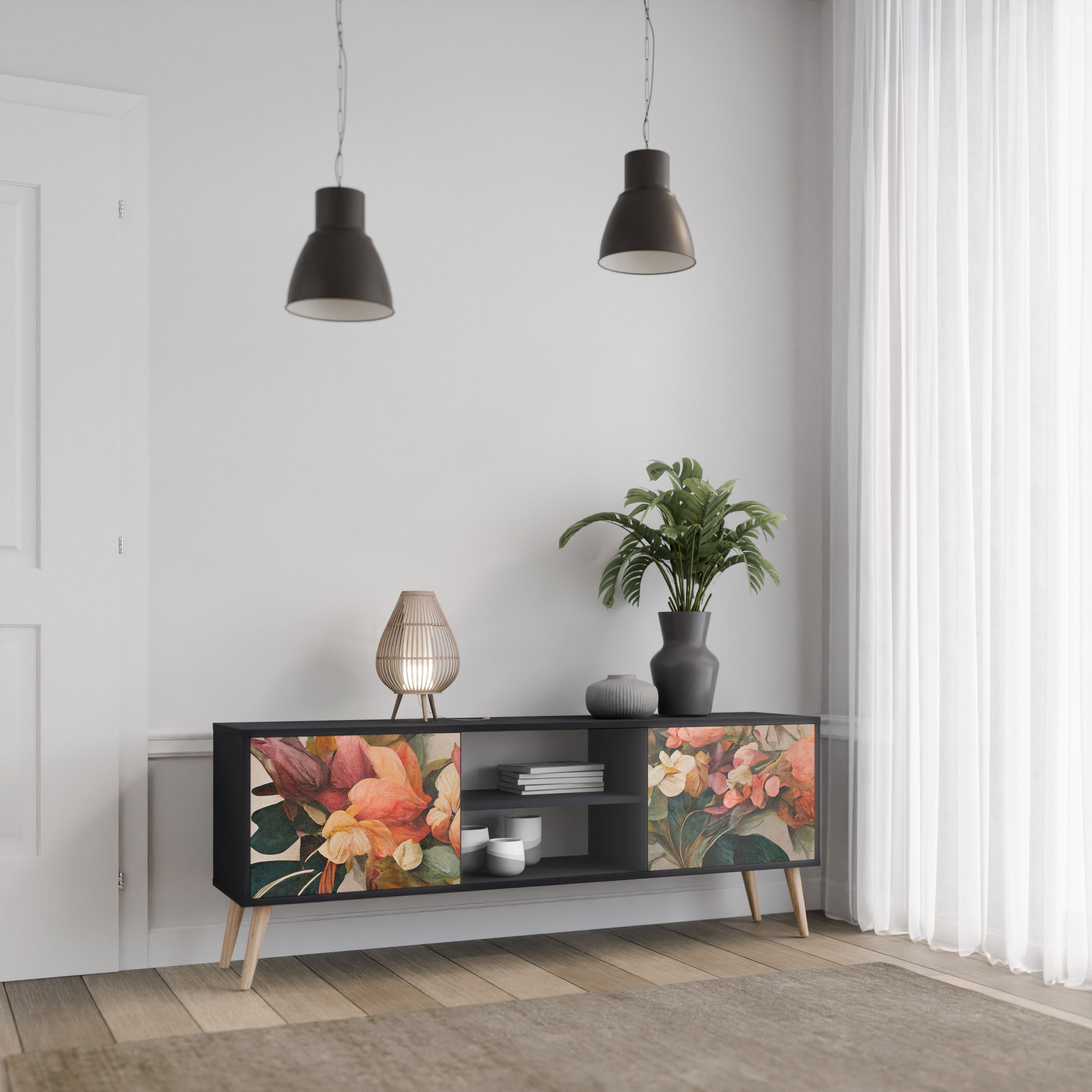 STYLISH BEAUTY Móvel de TV com 2 Portas em Acabamento Preto