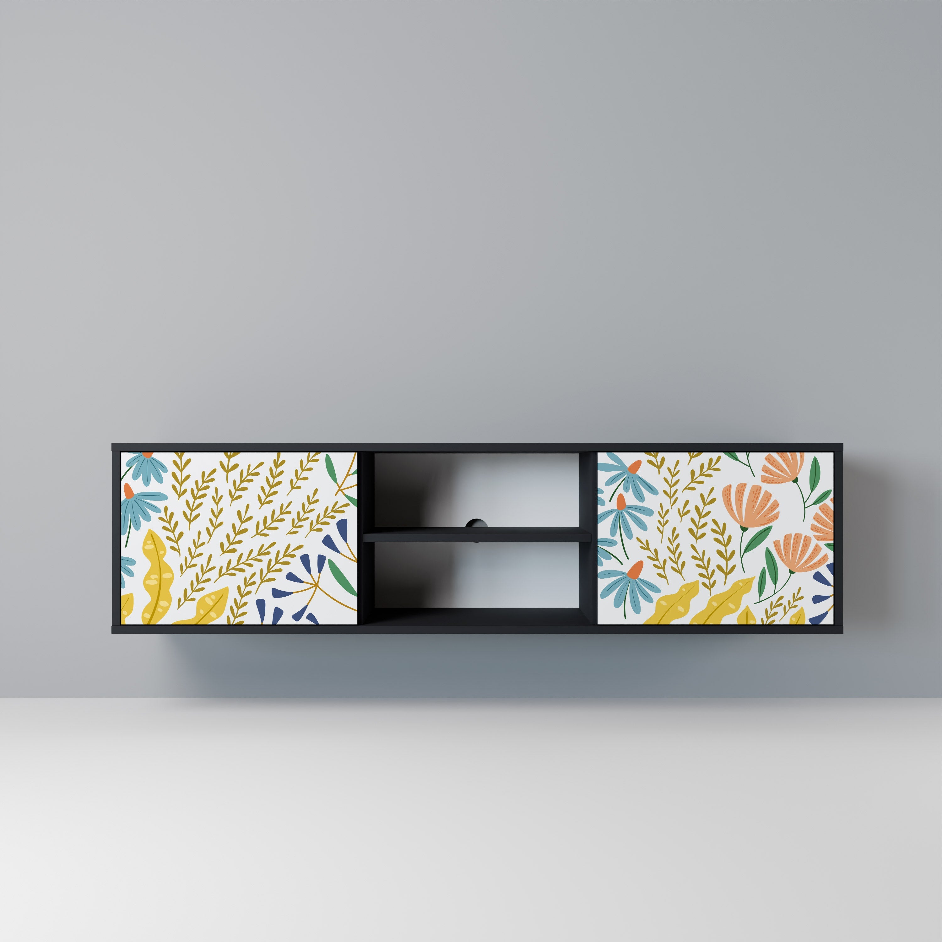 HELLO SPRING Móvel de TV com 2 Portas em Acabamento Preto