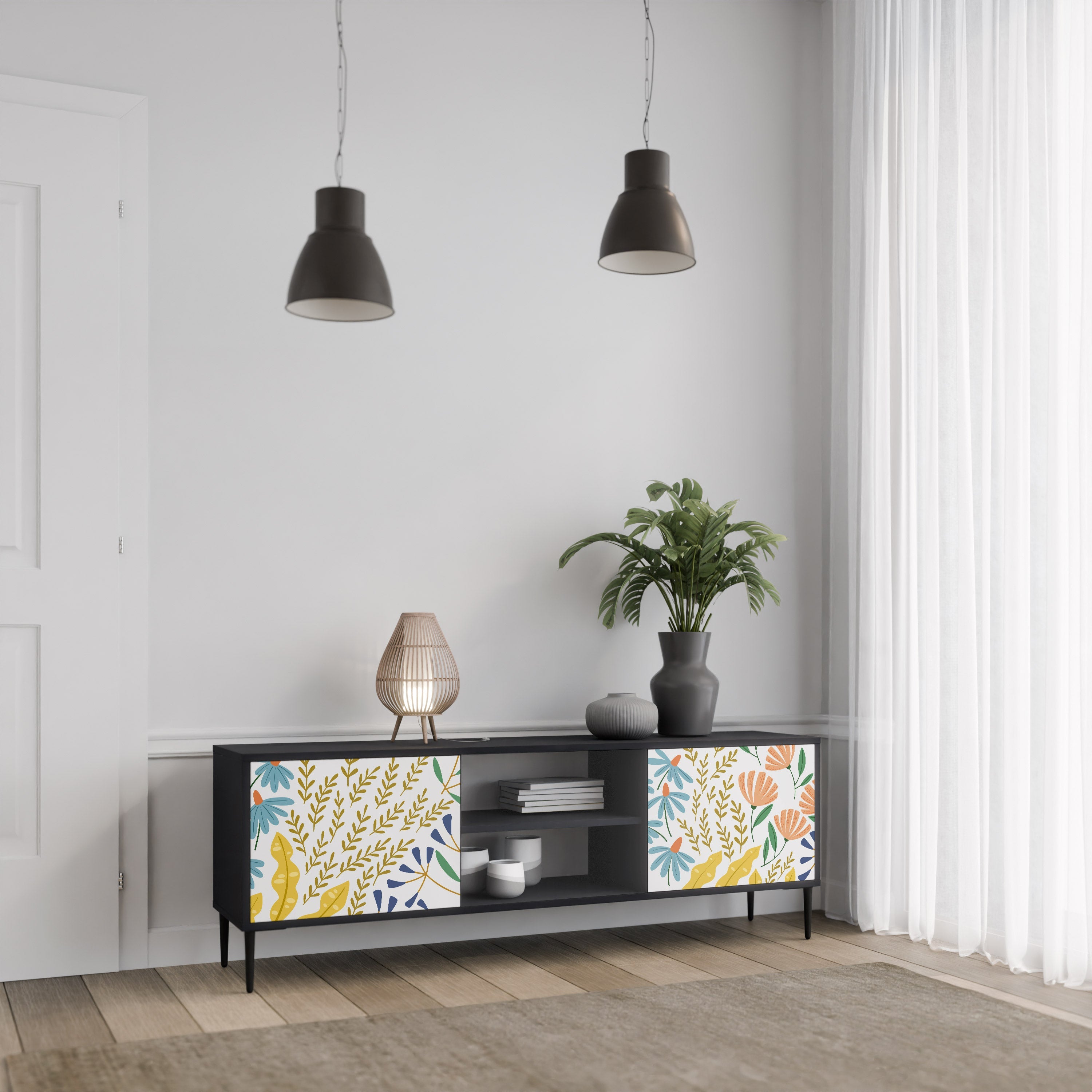 HELLO SPRING Móvel de TV com 2 Portas em Acabamento Preto