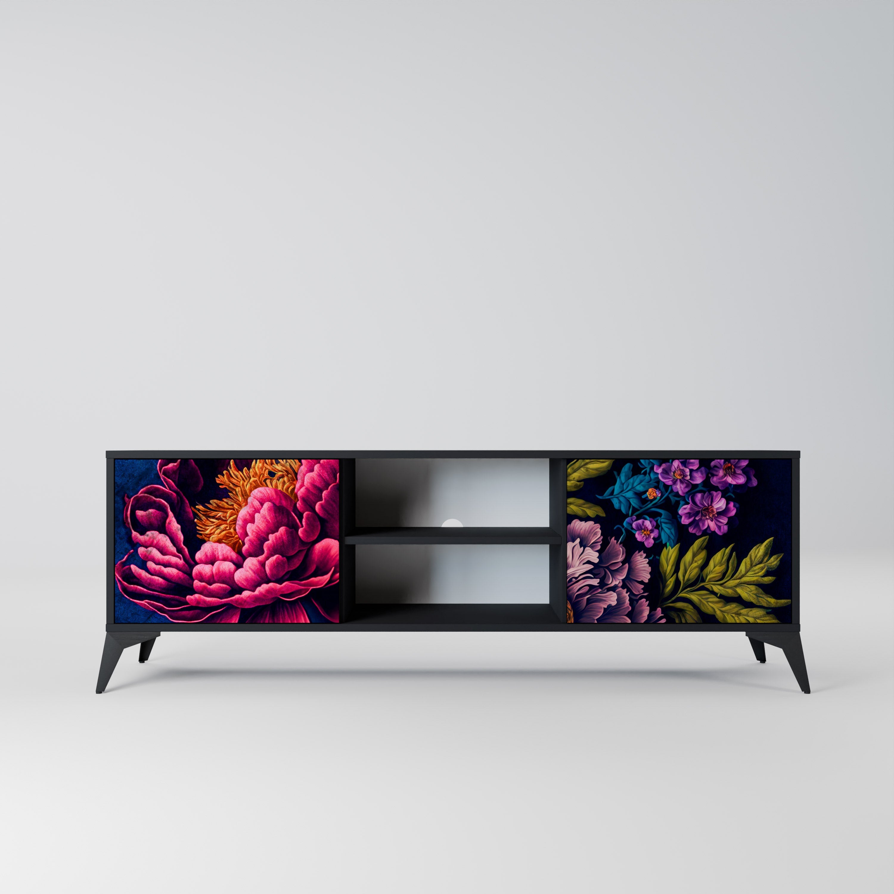 BLOOMING ELEGANCE Móvel de TV com 2 Portas em Acabamento Preto