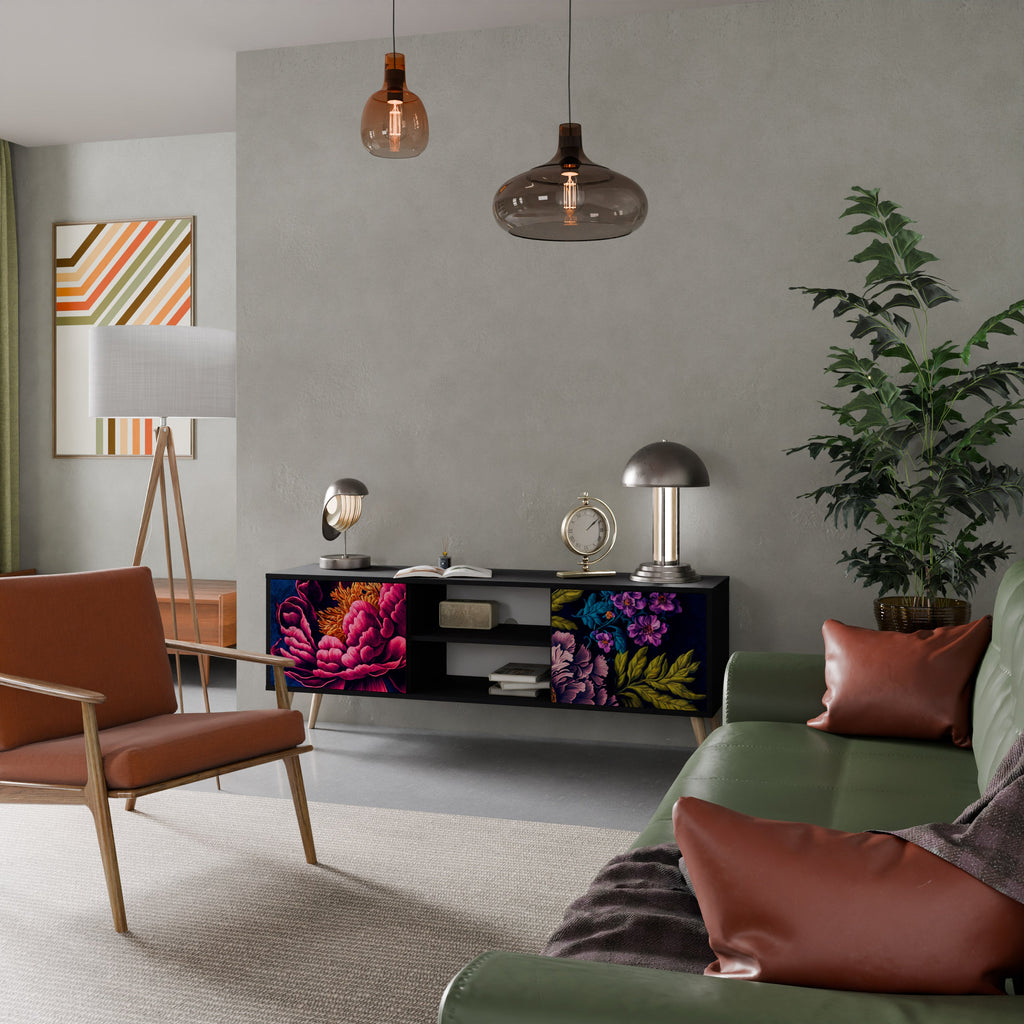 BLOOMING ELEGANCE Móvel de TV com 2 Portas em Acabamento Preto