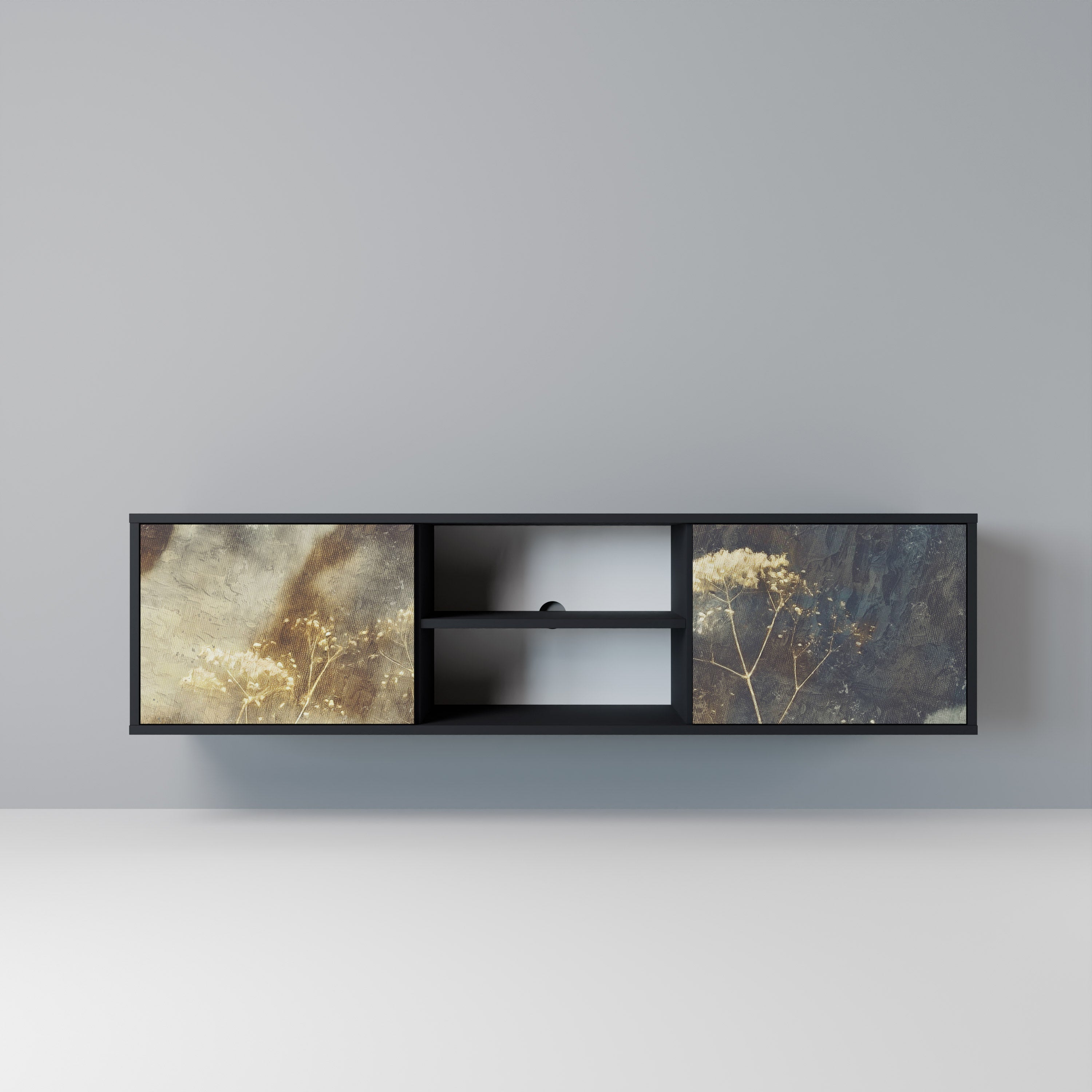 GENTLE POWER Móvel de TV com 2 Portas em Acabamento Preto