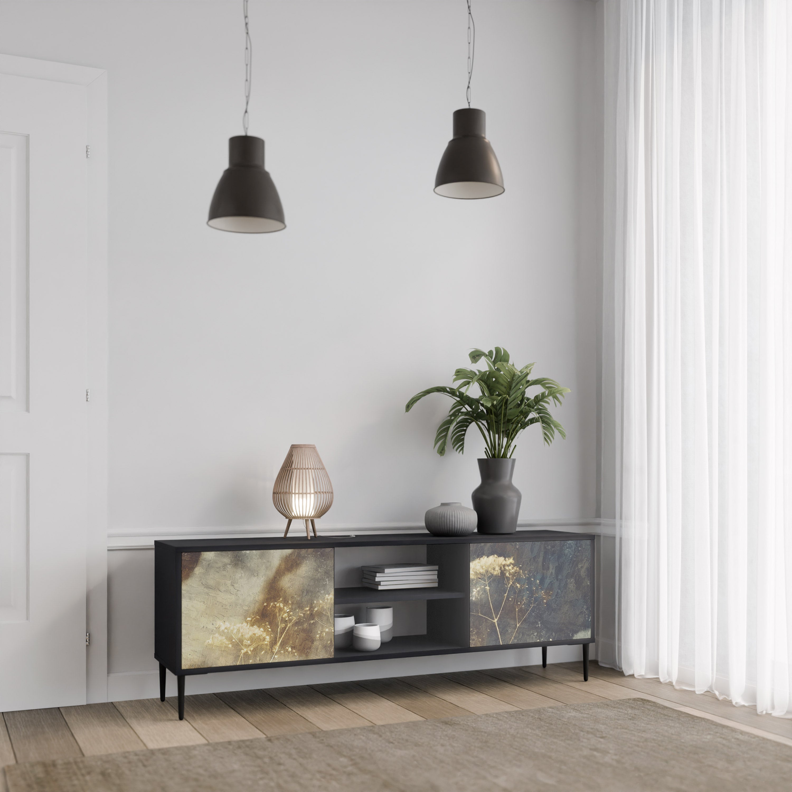 GENTLE POWER Móvel de TV com 2 Portas em Acabamento Preto