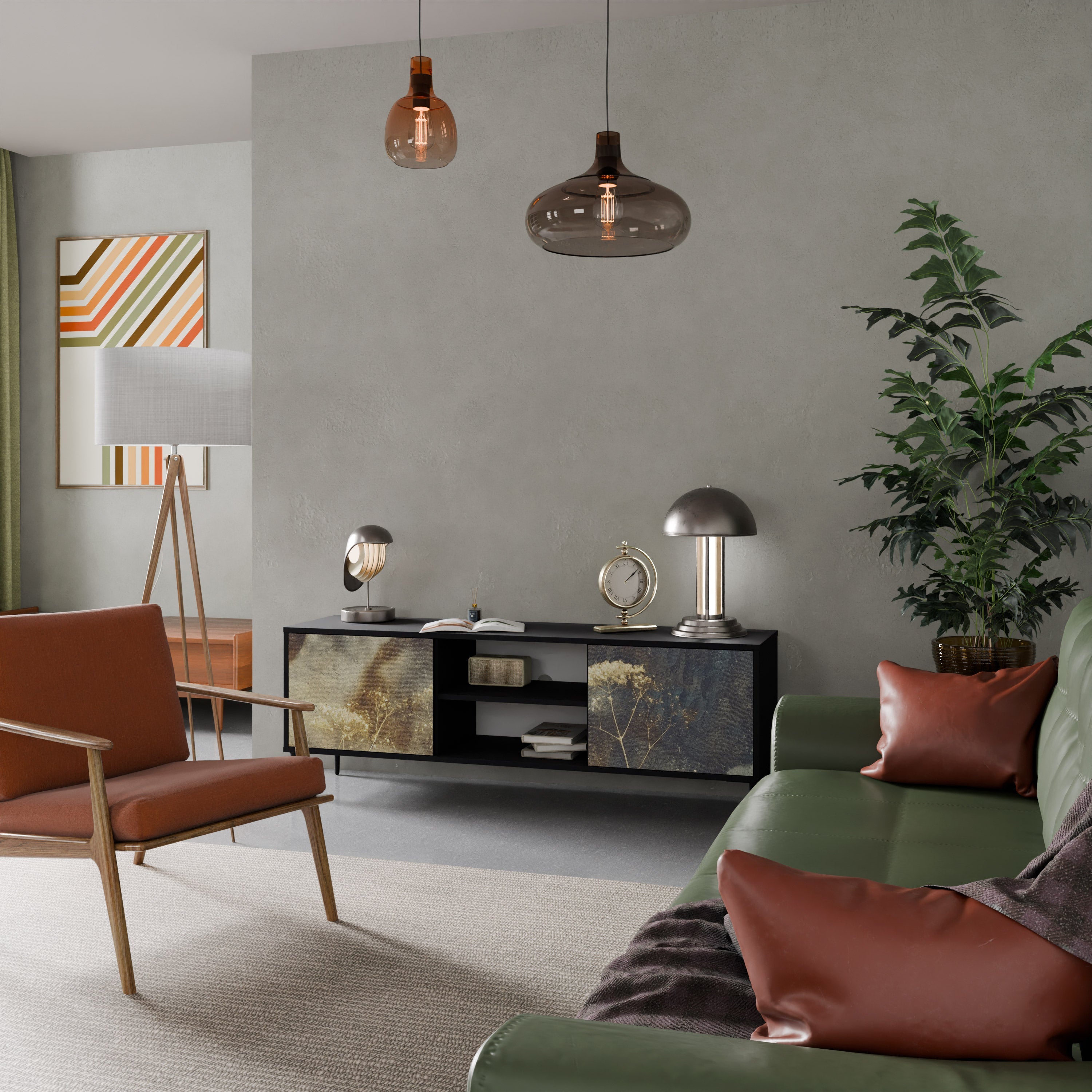 GENTLE POWER Móvel de TV com 2 Portas em Acabamento Preto