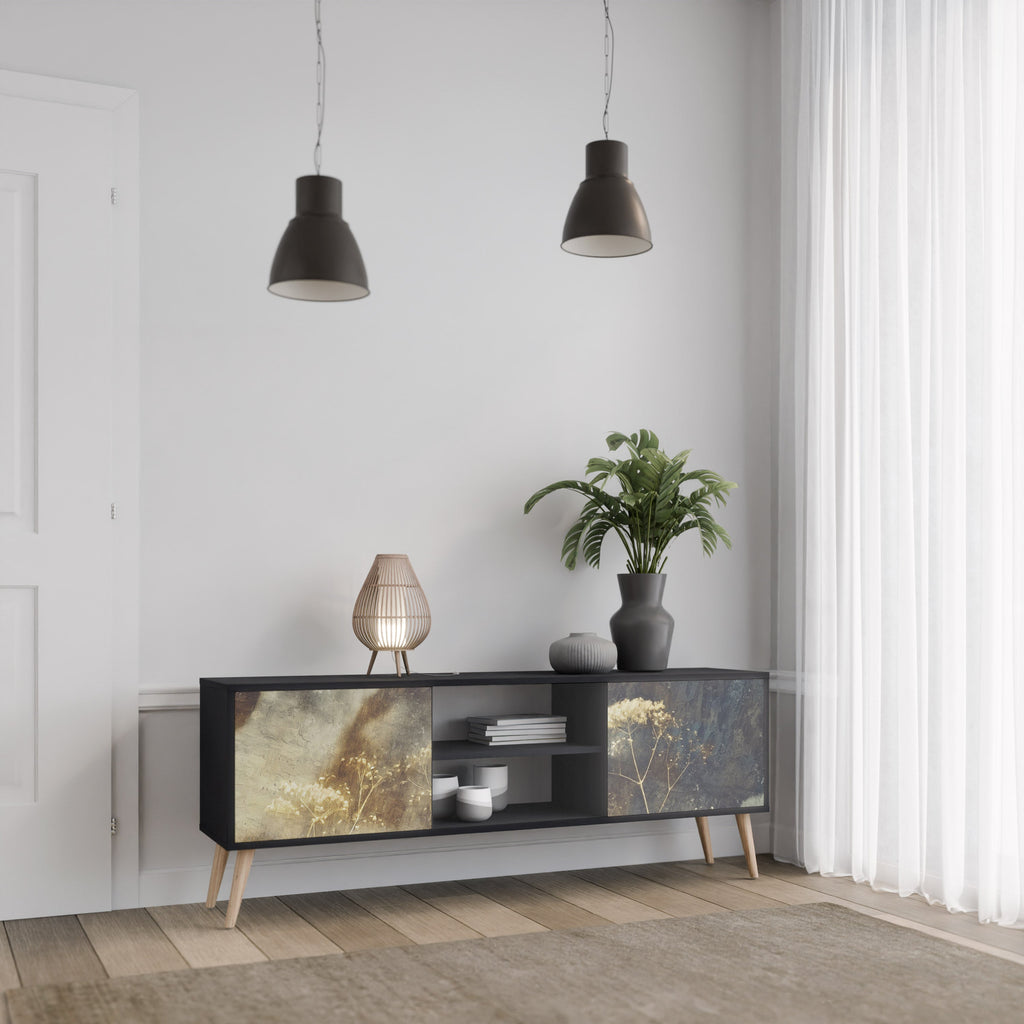 GENTLE POWER 2-Door TV Stand in Black Finish