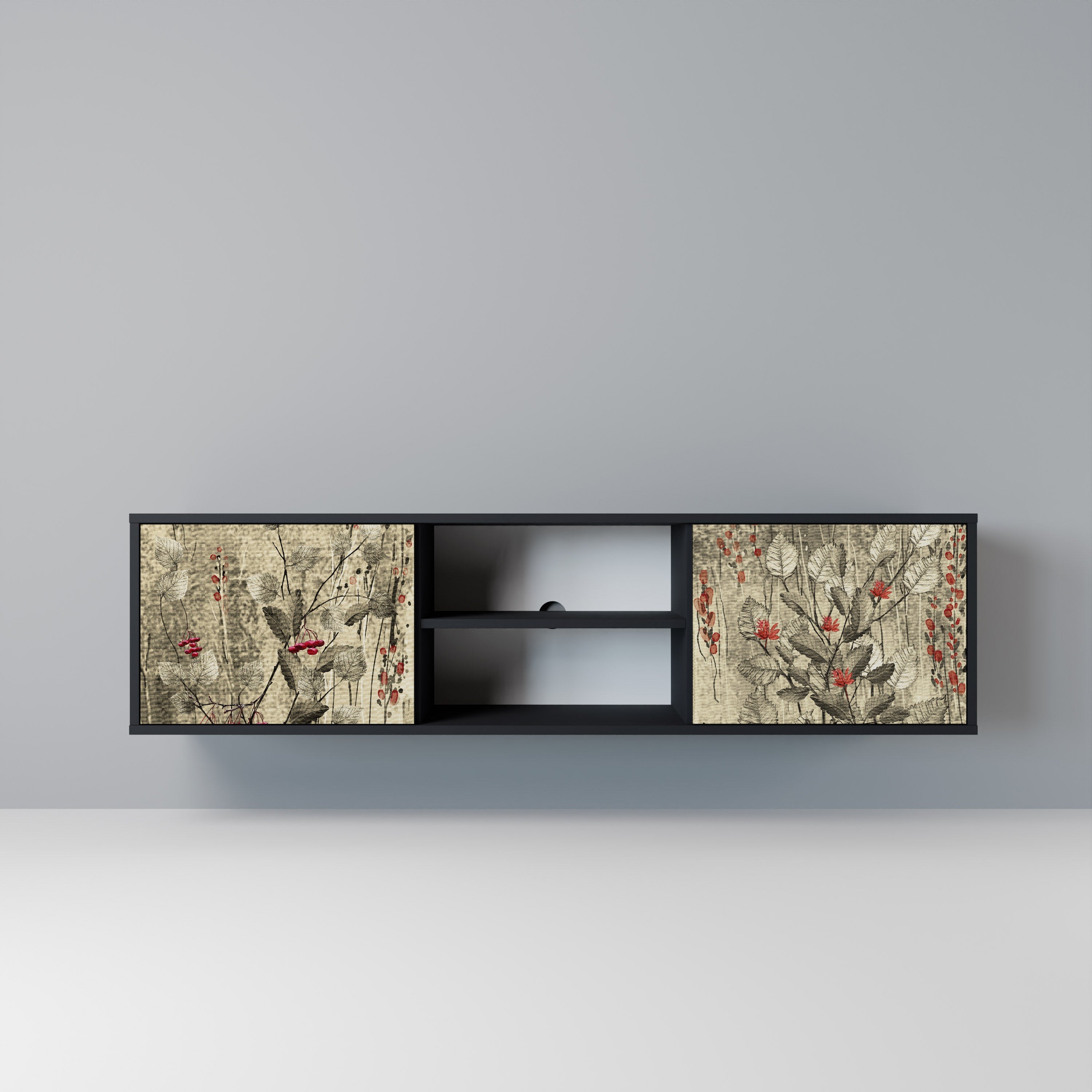 HERBAL GRACE Móvel de TV com 2 Portas em Acabamento Preto