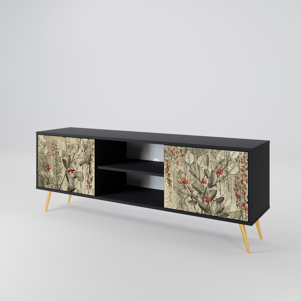 HERBAL GRACE Móvel de TV com 2 Portas em Acabamento Preto