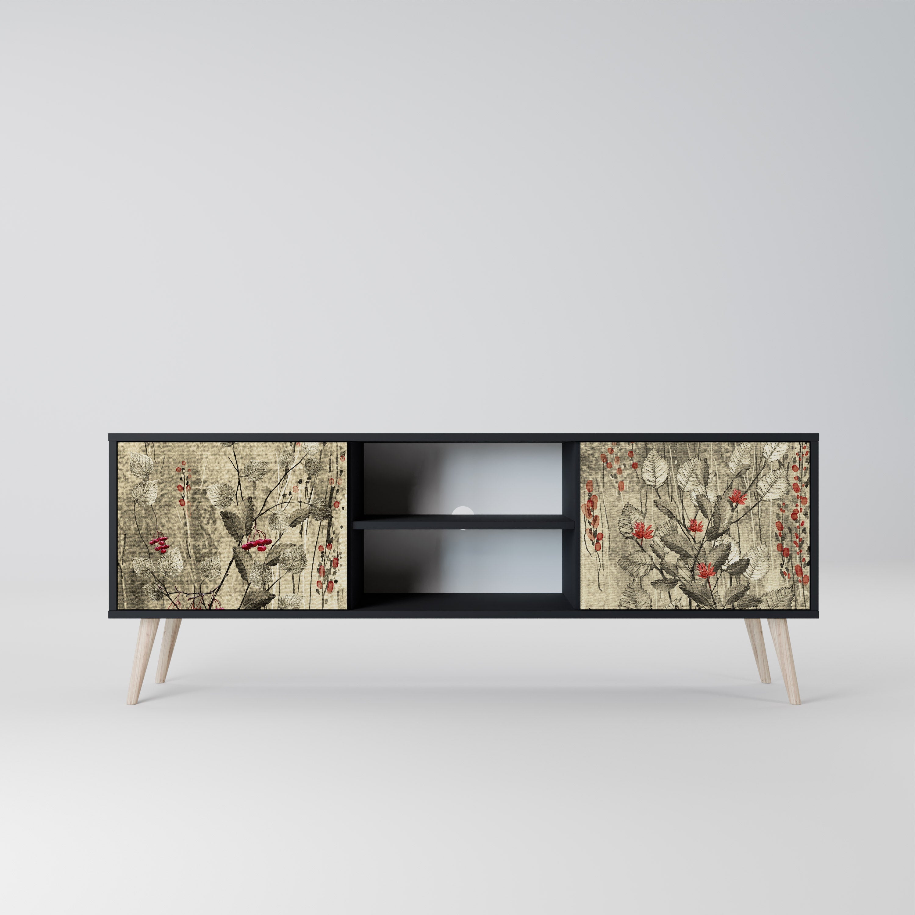 HERBAL GRACE Móvel de TV com 2 Portas em Acabamento Preto