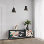 FLORAL GRACE Móvel de TV com 2 Portas em Acabamento Preto