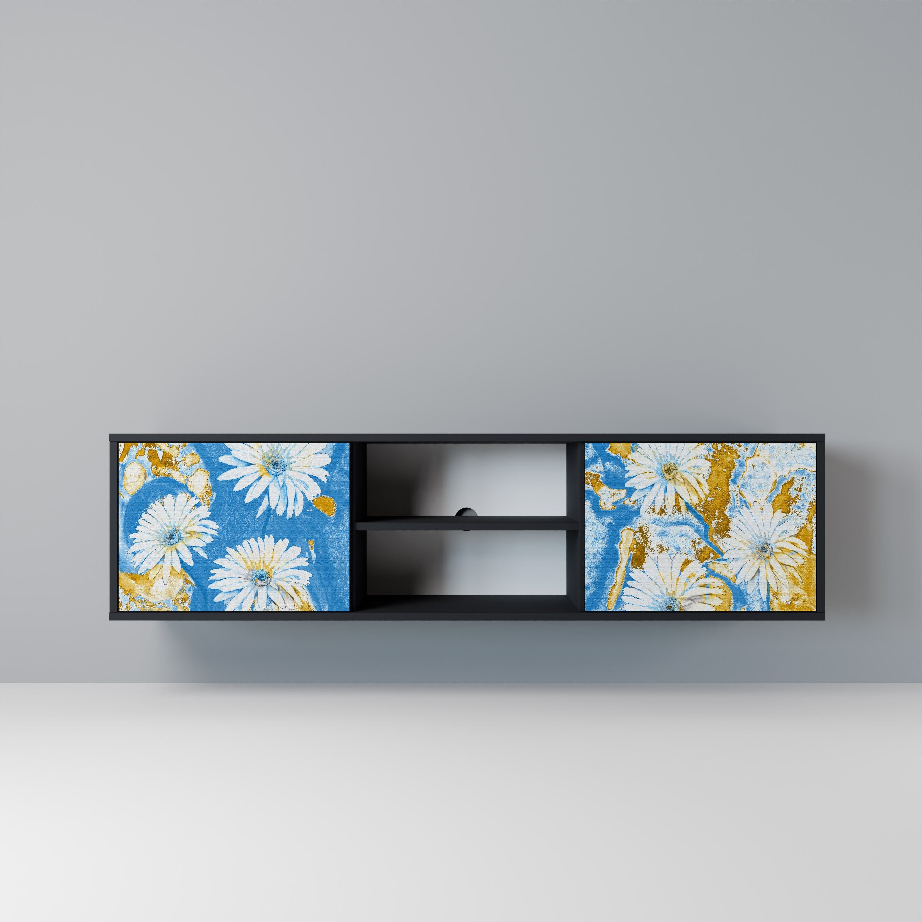 DAISY LUXE Móvel de TV com 2 Portas em Acabamento Preto