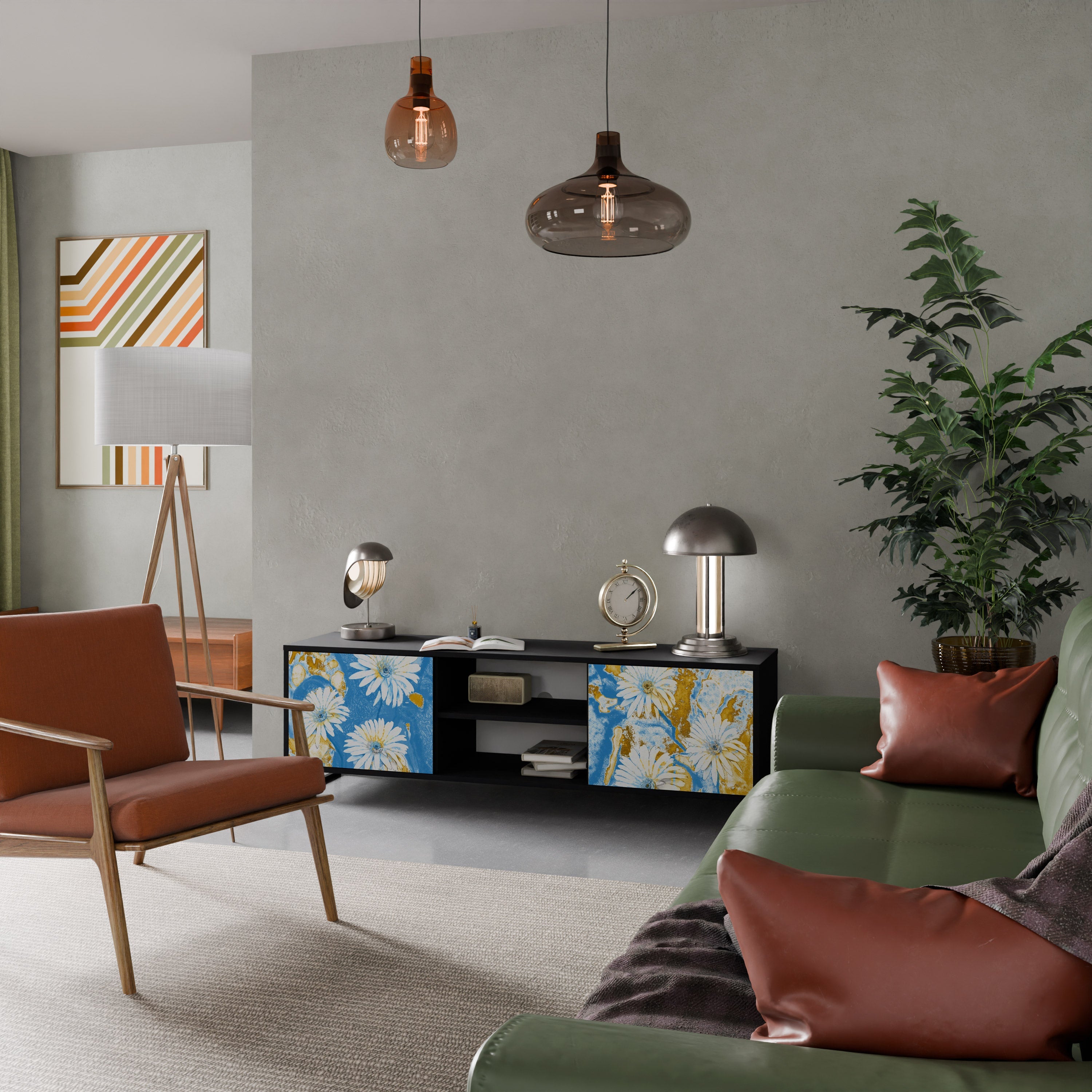 DAISY LUXE Móvel de TV com 2 Portas em Acabamento Preto