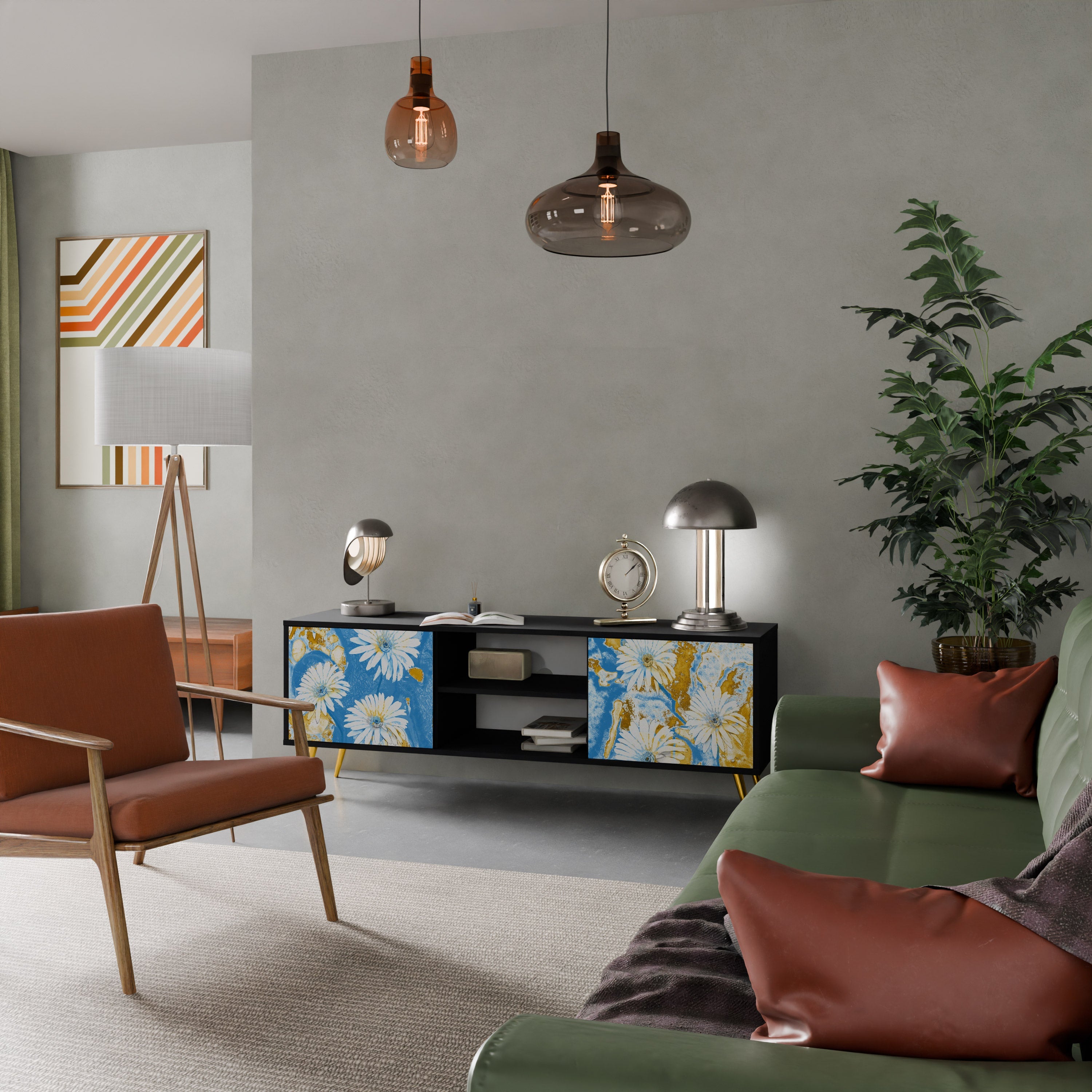 DAISY LUXE Móvel de TV com 2 Portas em Acabamento Preto