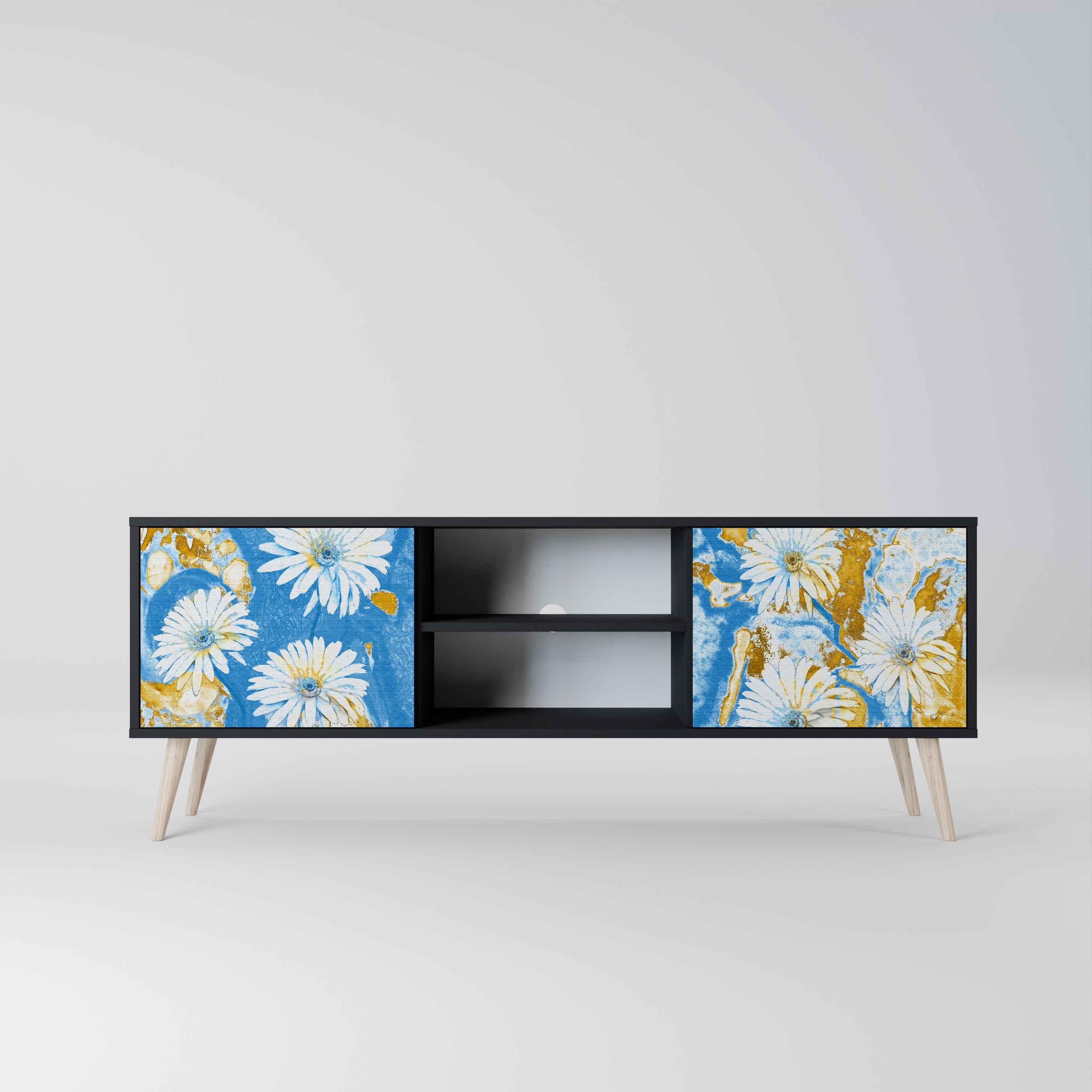 DAISY LUXE Móvel de TV com 2 Portas em Acabamento Preto