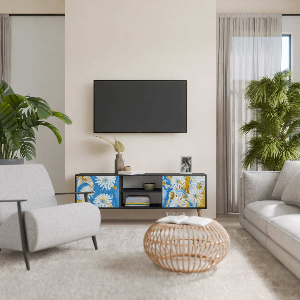 DAISY LUXE Móvel de TV com 2 Portas em Acabamento Preto