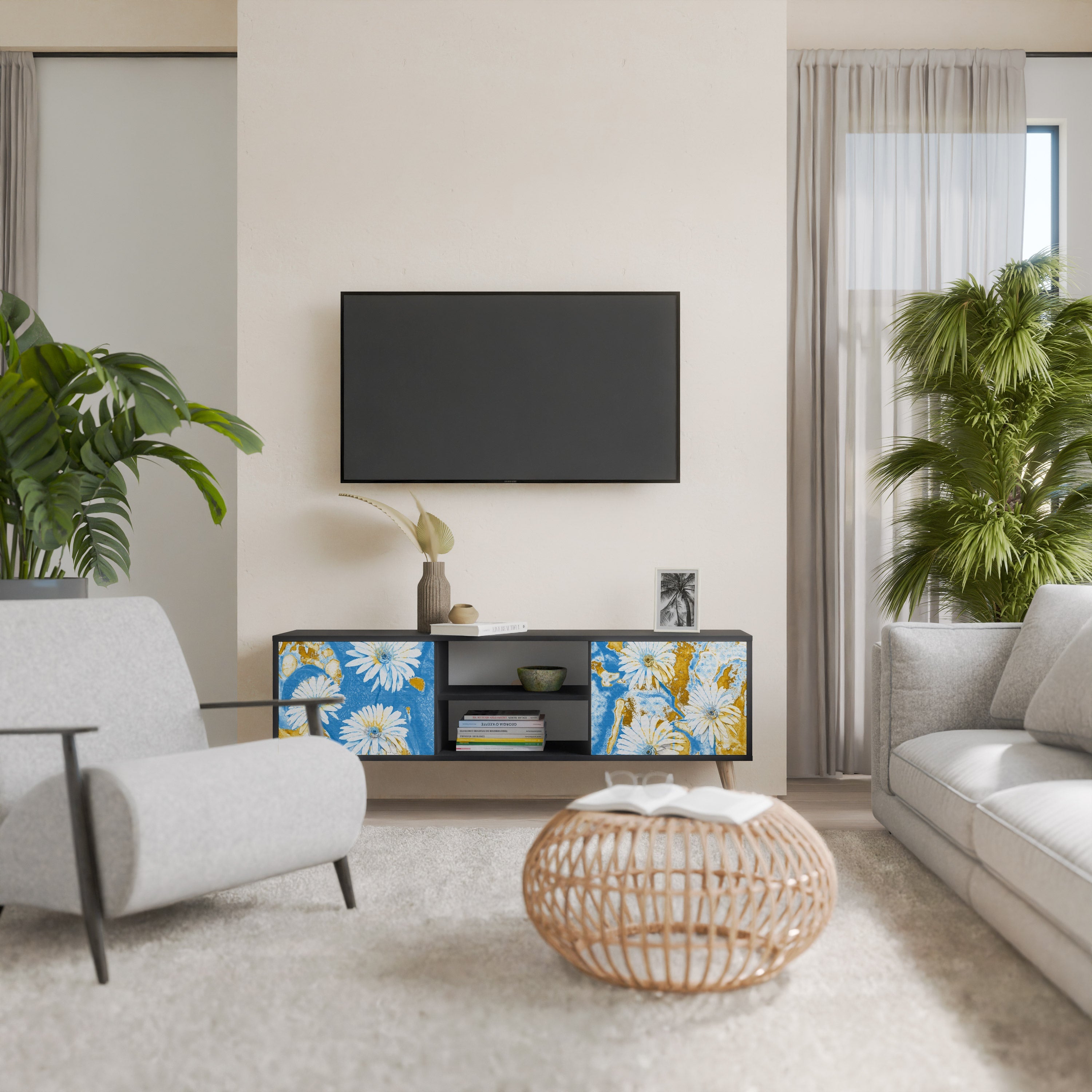DAISY LUXE Móvel de TV com 2 Portas em Acabamento Preto