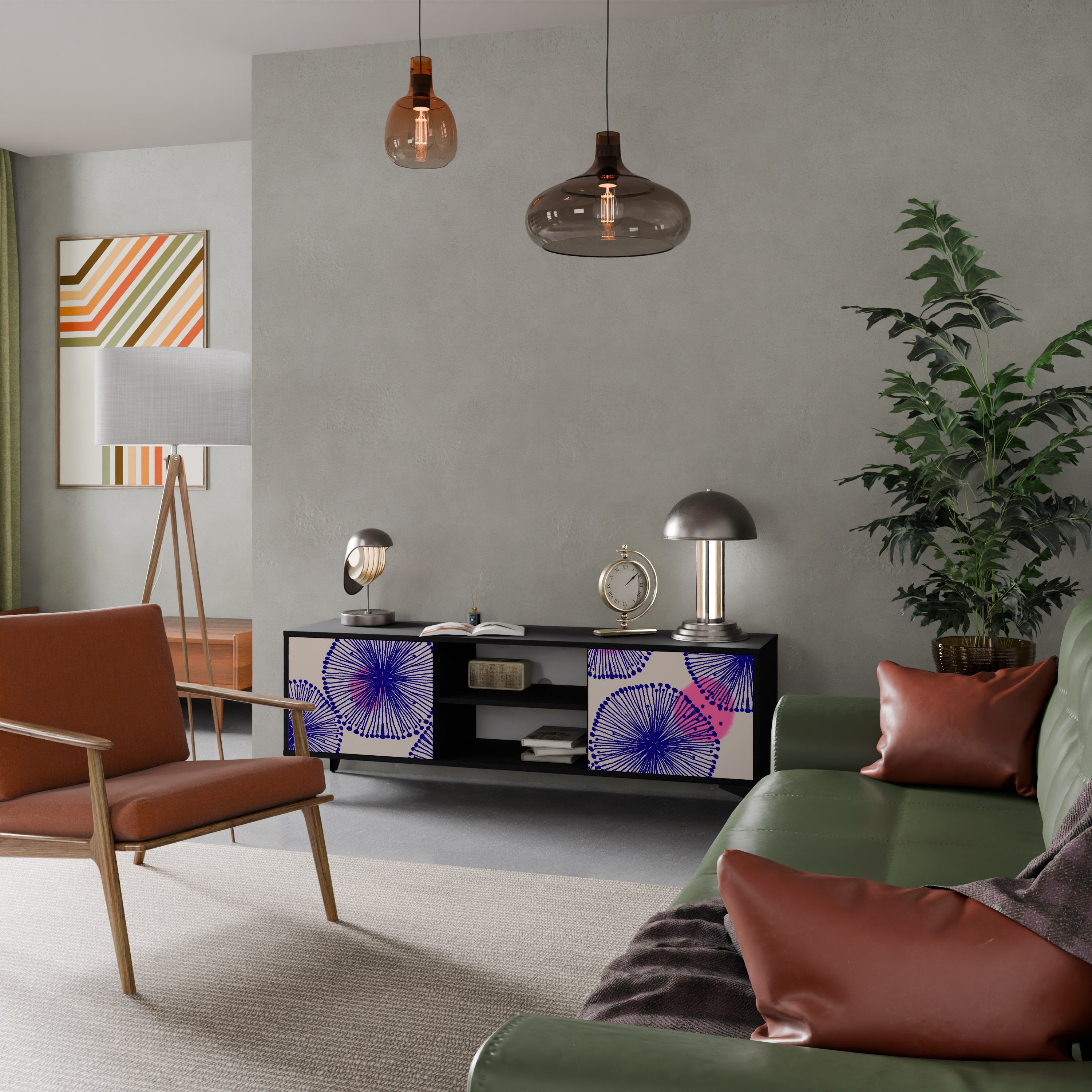 MAGIC NATURE Móvel de TV com 2 Portas em Acabamento Preto