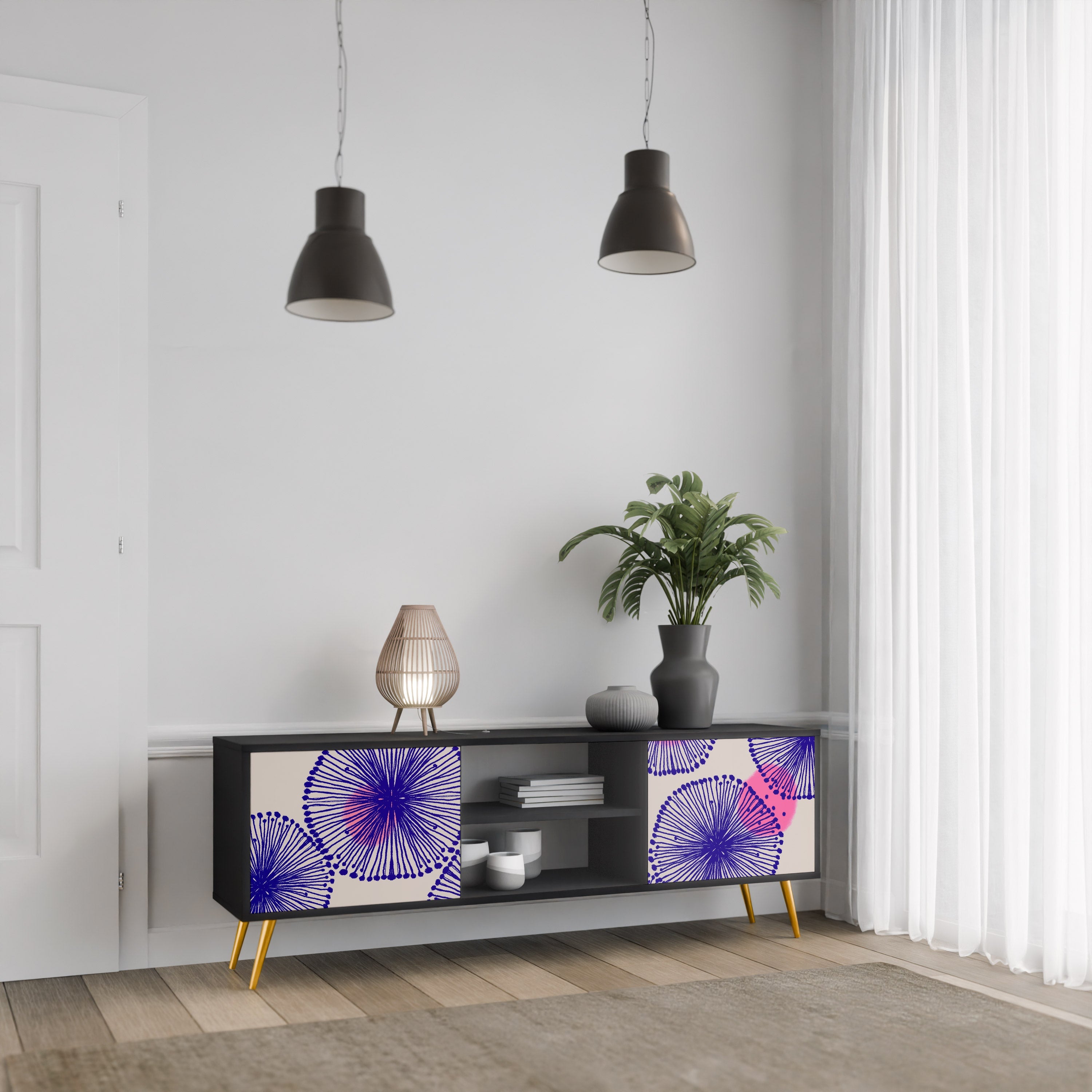 MAGIC NATURE Móvel de TV com 2 Portas em Acabamento Preto