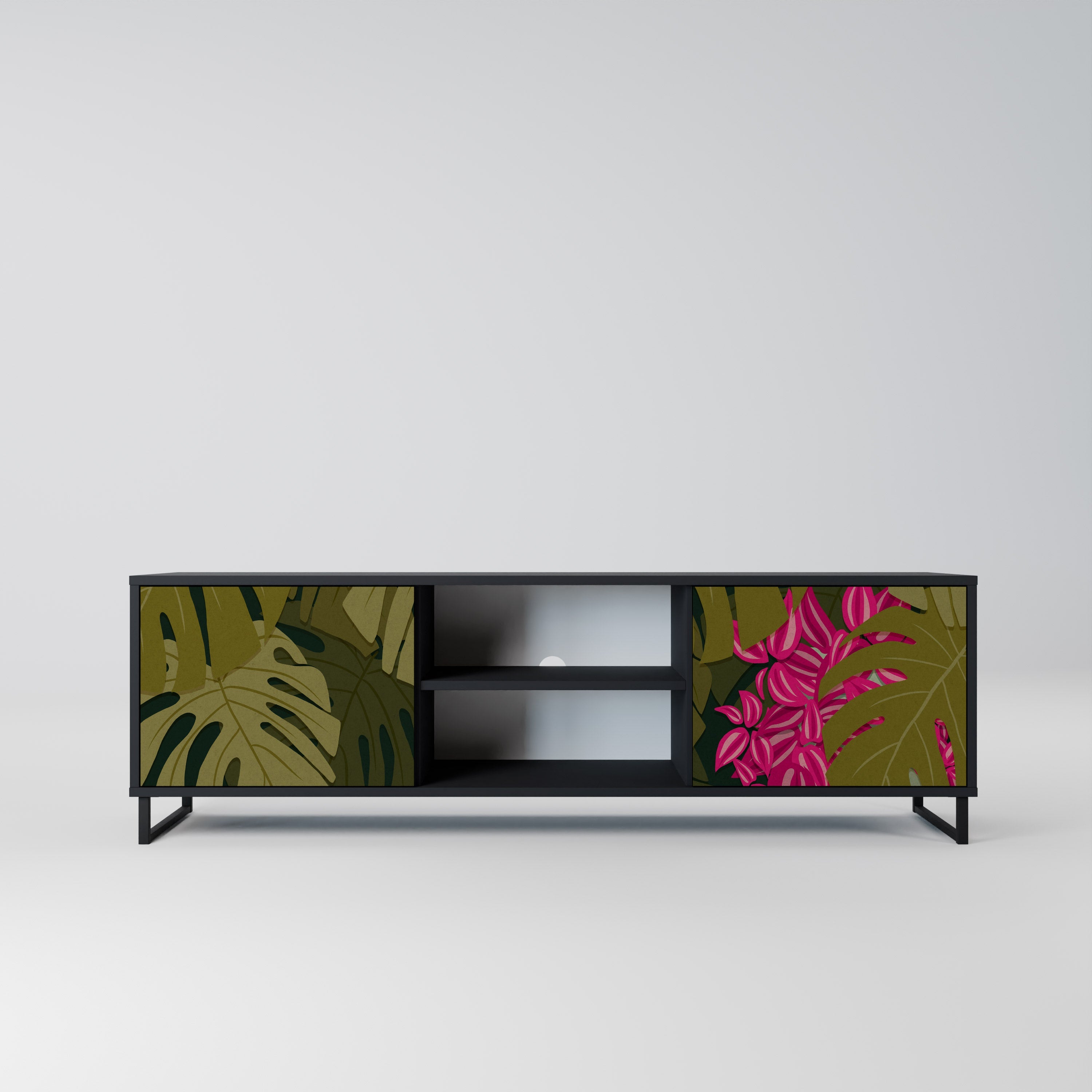 TROPICAL BEAUTY Móvel de TV com 2 Portas em Acabamento Preto