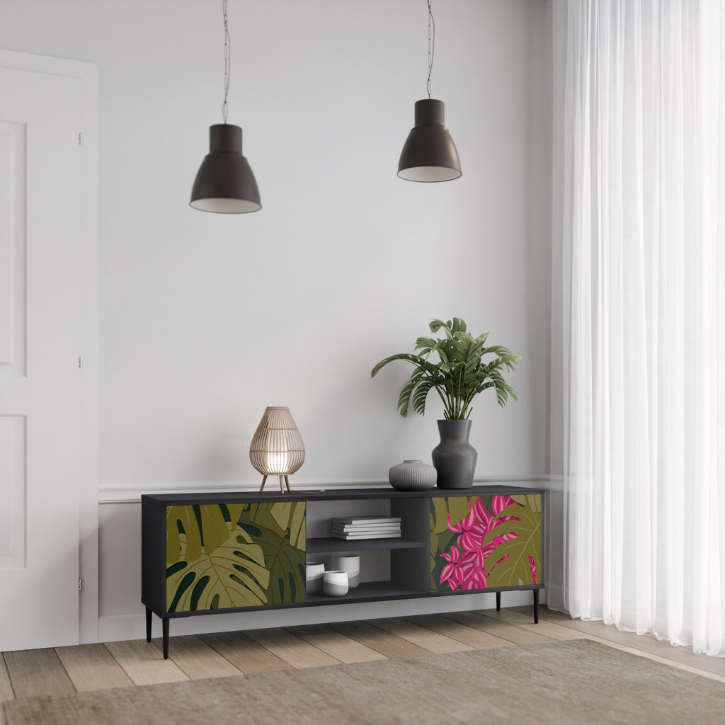 TROPICAL BEAUTY Móvel de TV com 2 Portas em Acabamento Preto