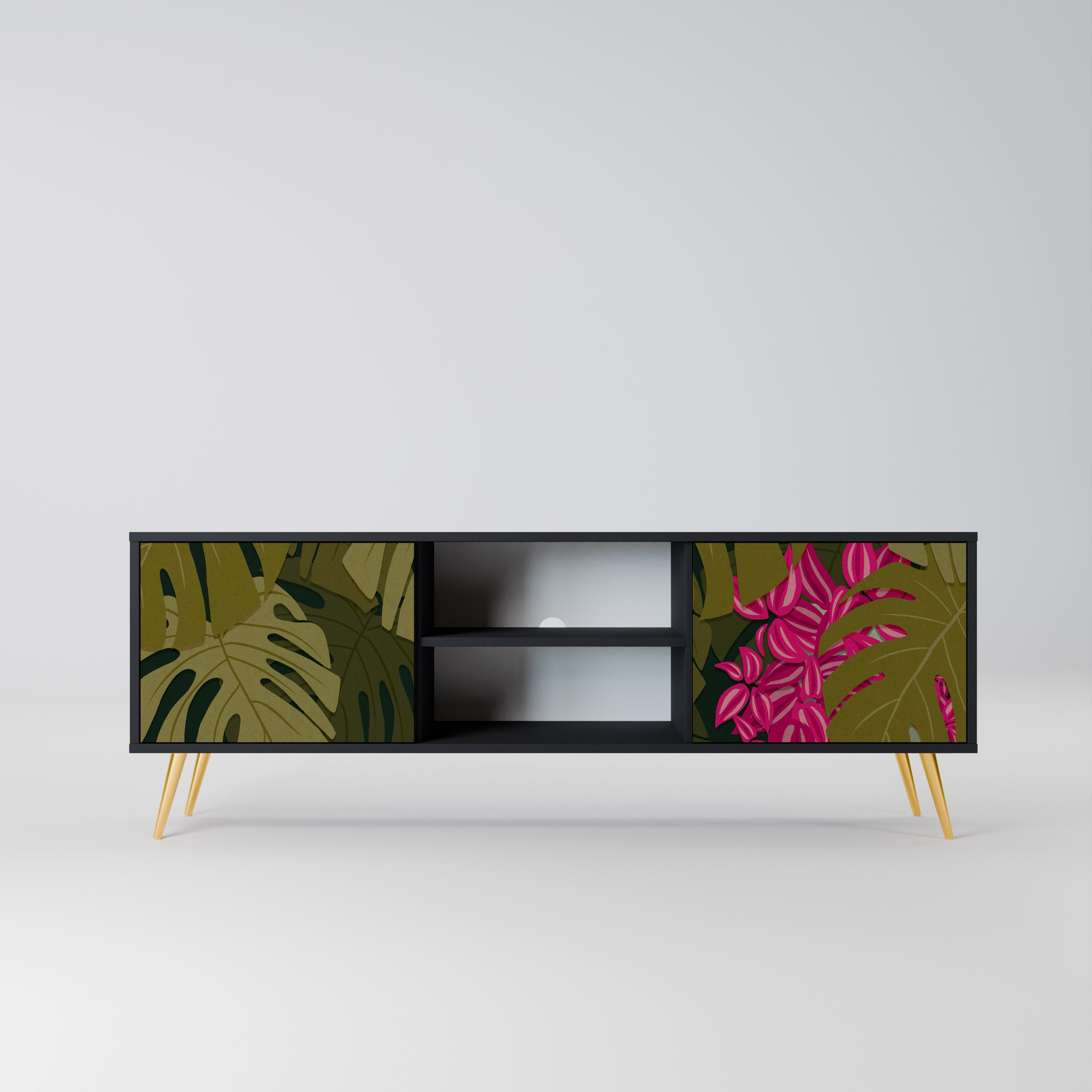 TROPICAL BEAUTY Móvel de TV com 2 Portas em Acabamento Preto