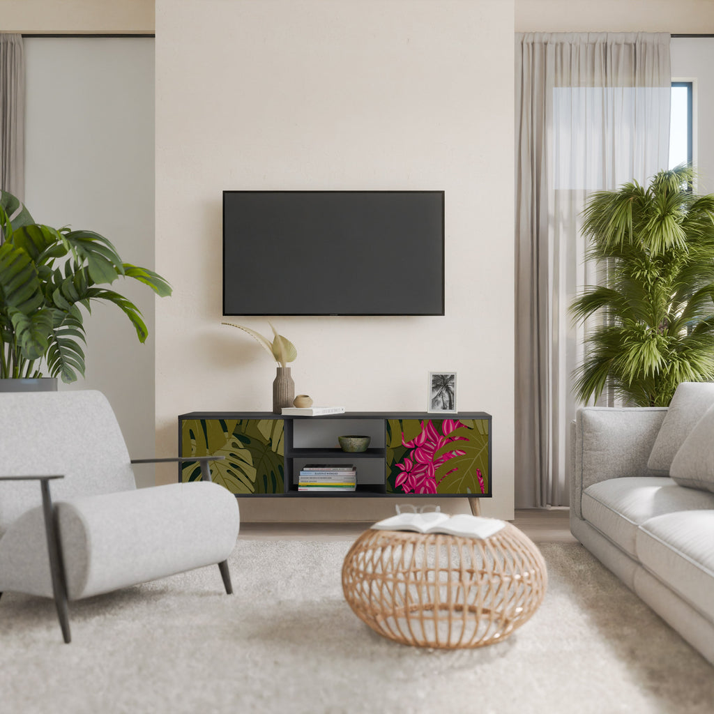 TROPICAL BEAUTY Móvel de TV com 2 Portas em Acabamento Preto