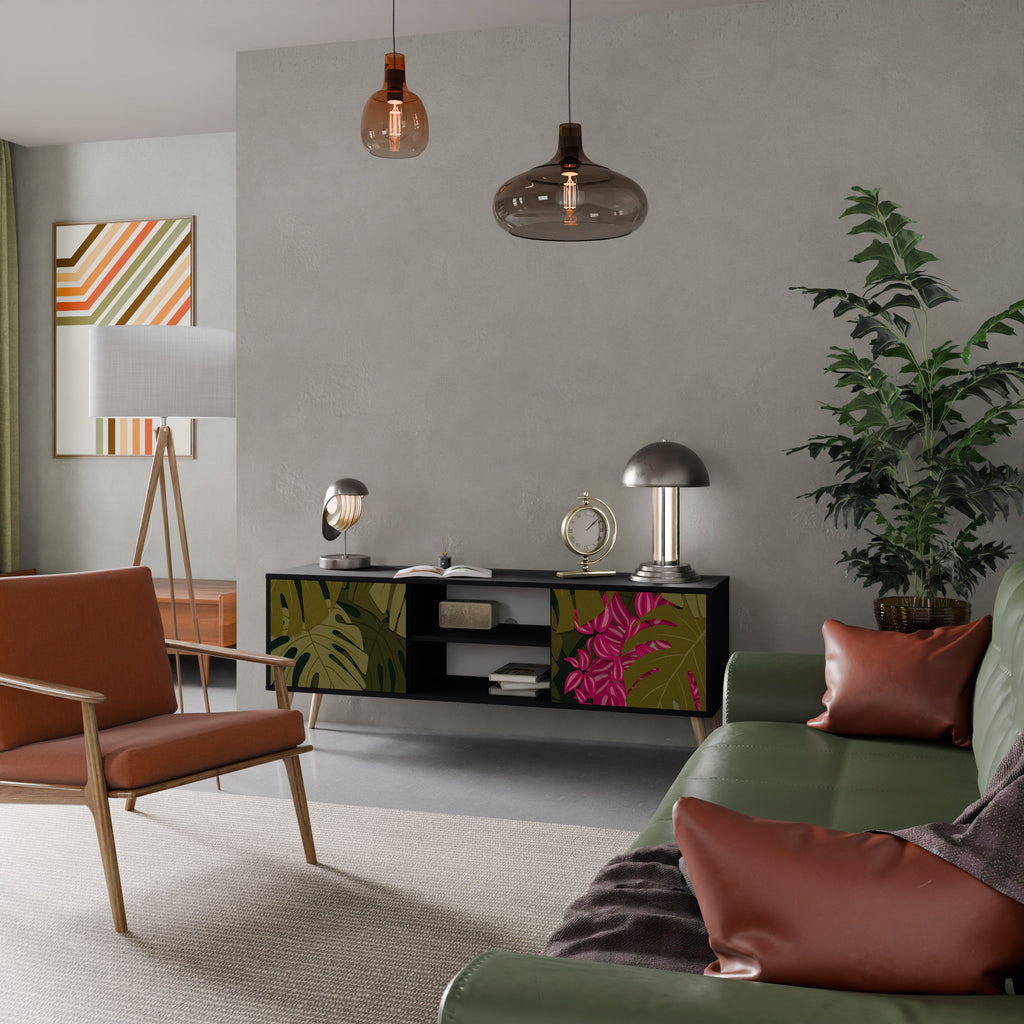 TROPICAL BEAUTY Móvel de TV com 2 Portas em Acabamento Preto