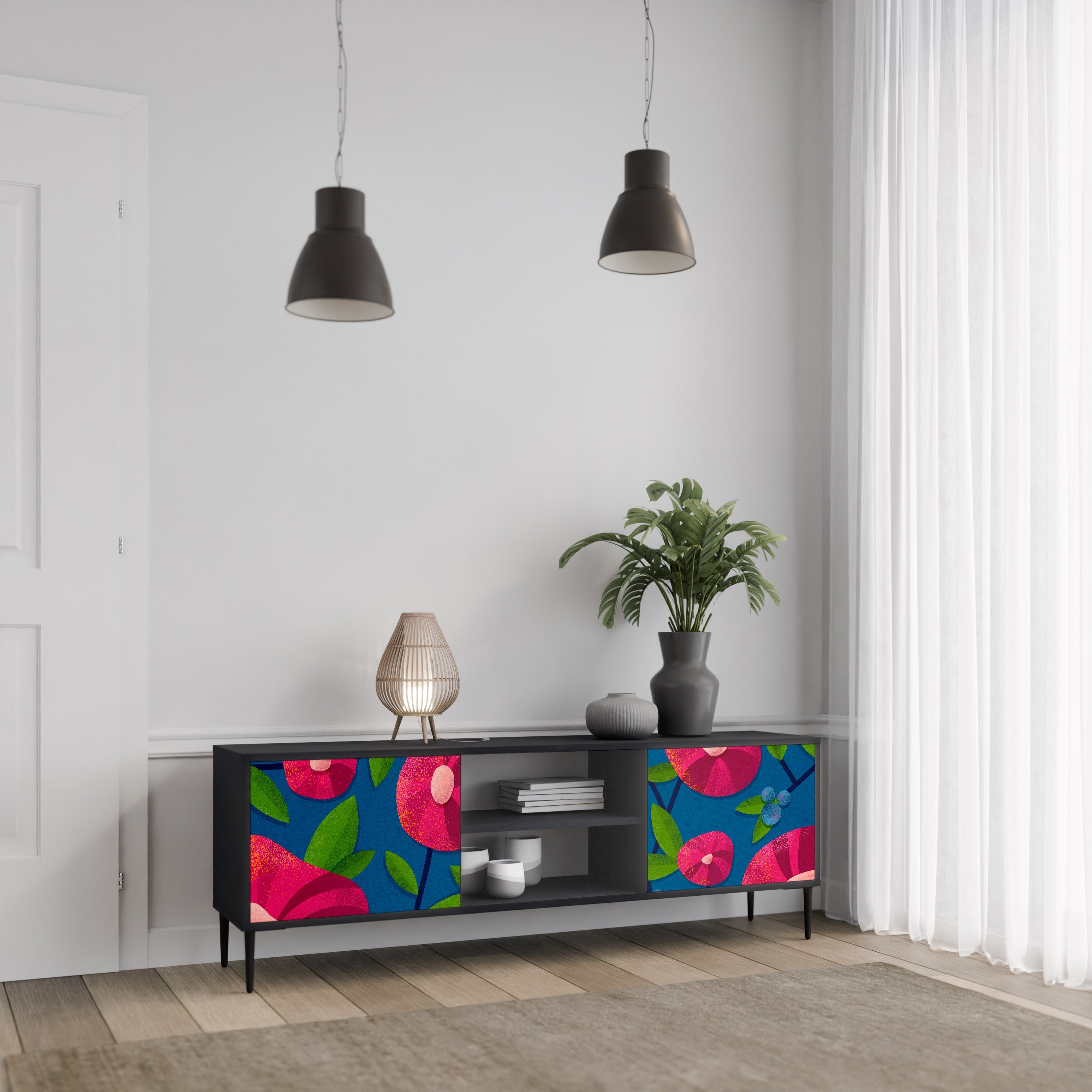 SPRING THOUGHTS Móvel de TV com 2 Portas em Acabamento Preto