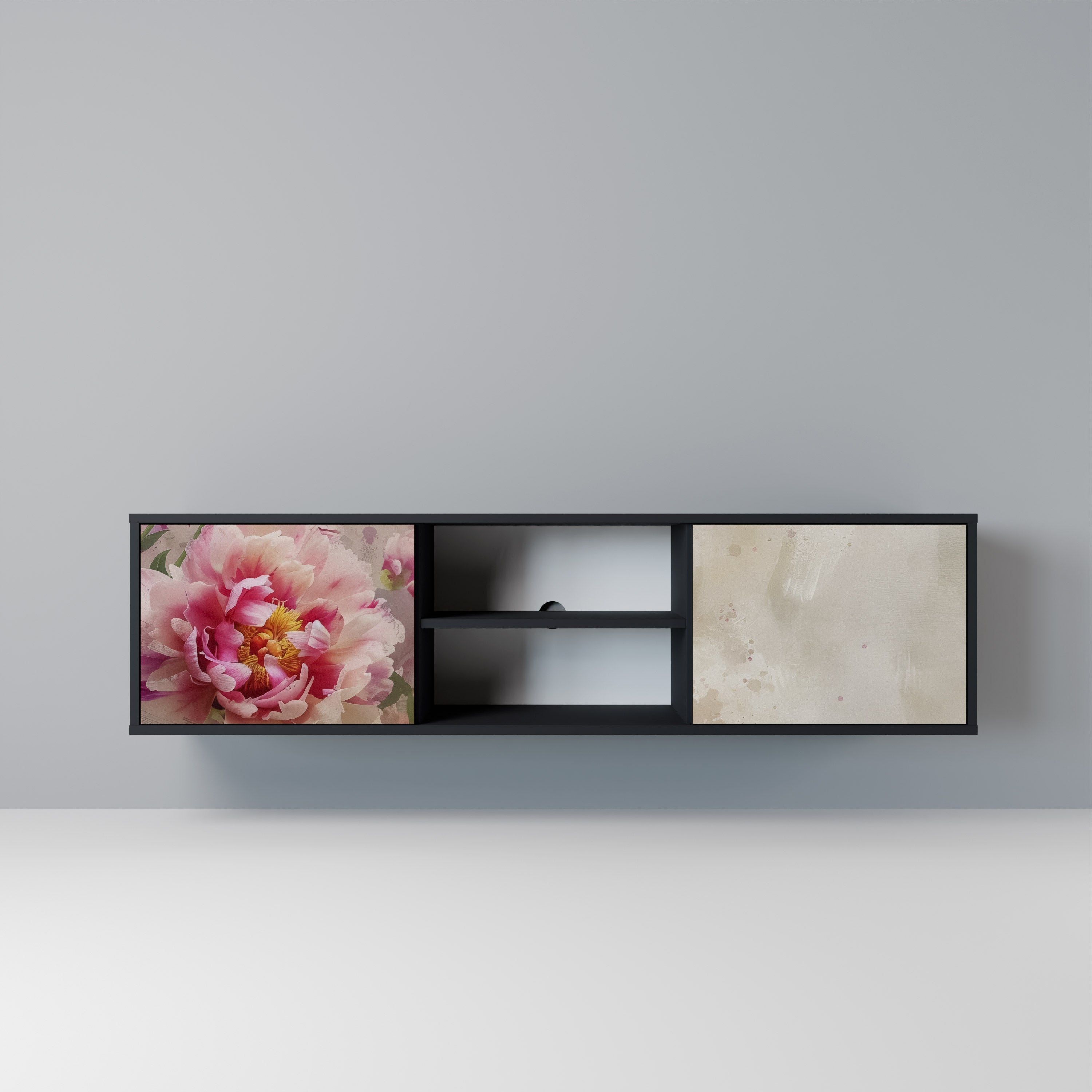 PEONY WHISPER Móvel de TV com 2 Portas em Acabamento Preto