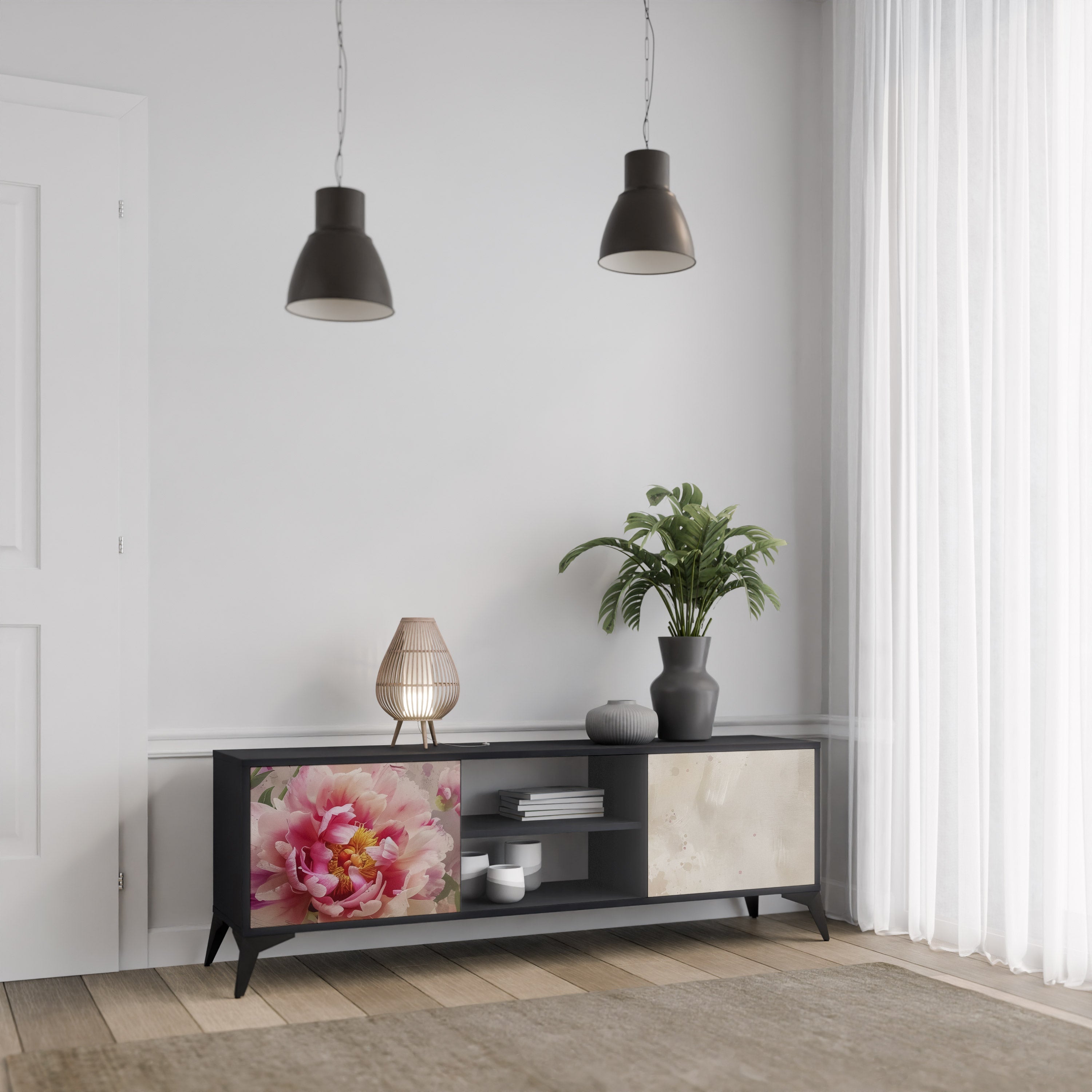 PEONY WHISPER Móvel de TV com 2 Portas em Acabamento Preto