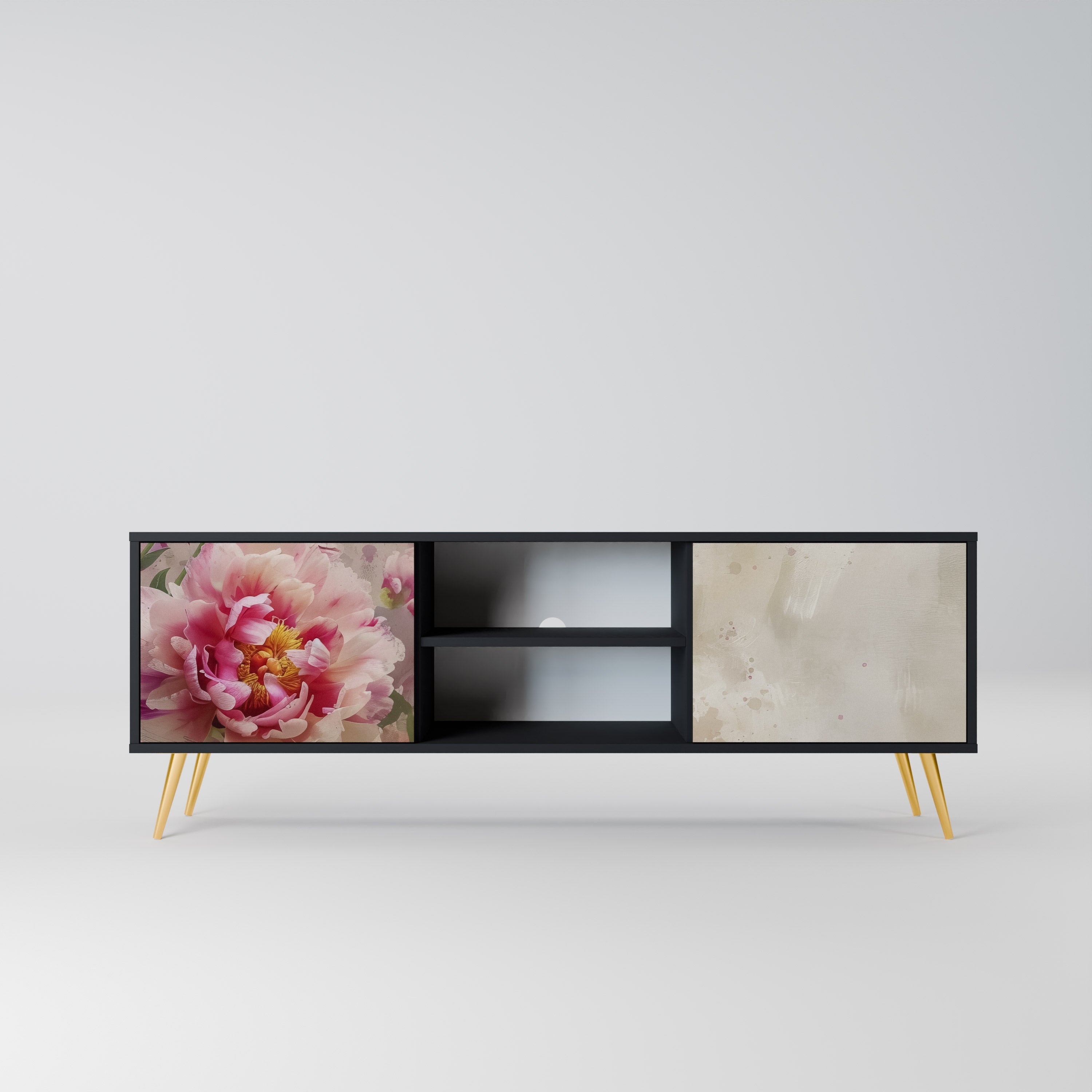 PEONY WHISPER Móvel de TV com 2 Portas em Acabamento Preto