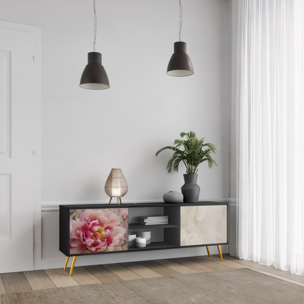 PEONY WHISPER Móvel de TV com 2 Portas em Acabamento Preto