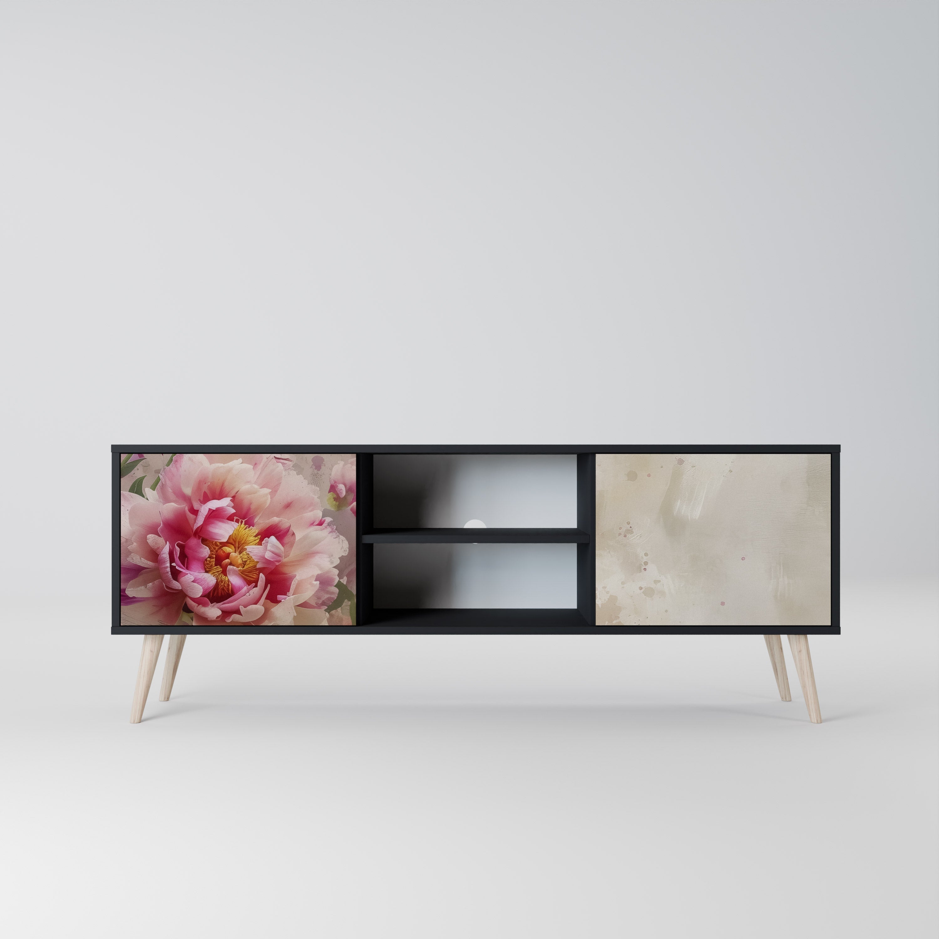 PEONY WHISPER Móvel de TV com 2 Portas em Acabamento Preto