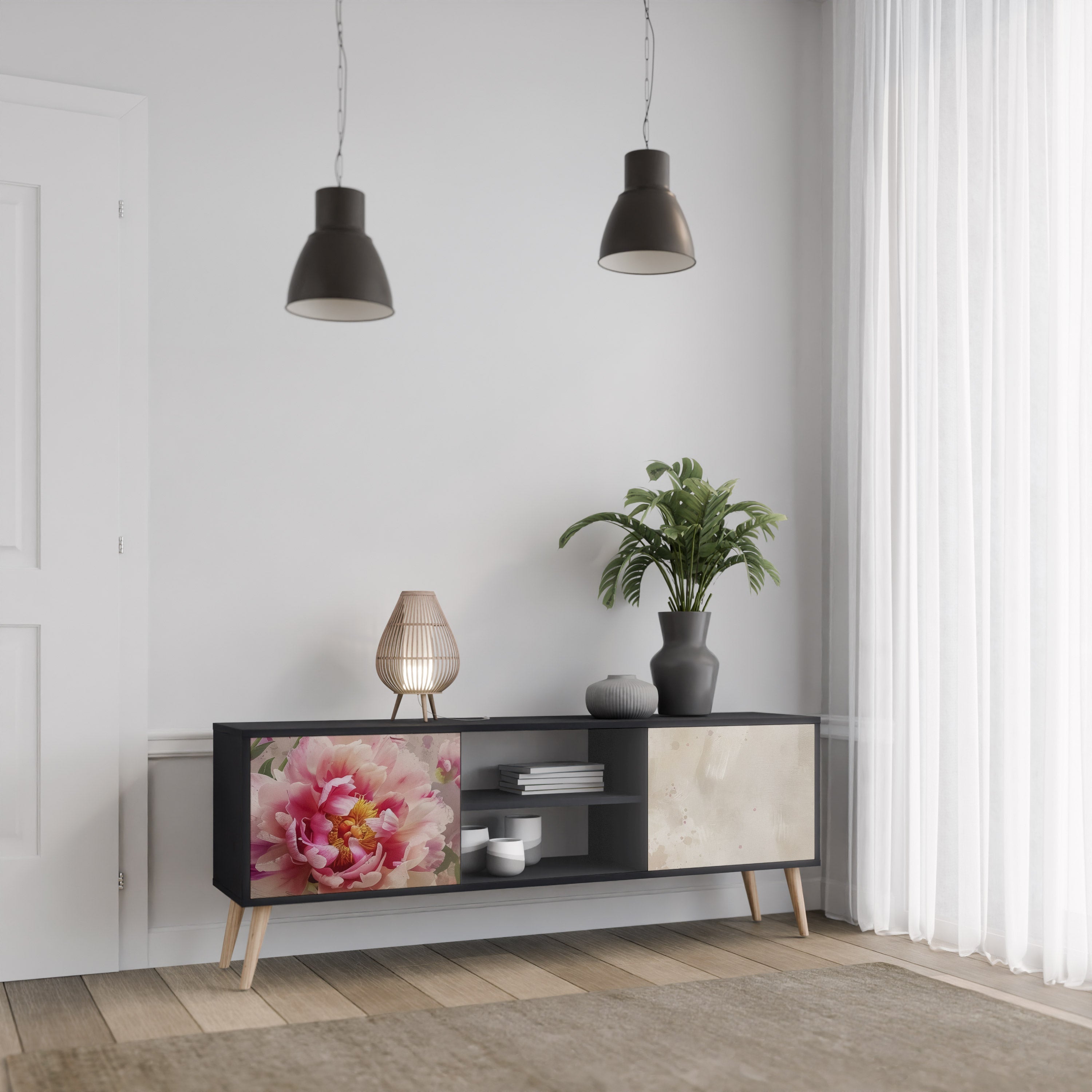 PEONY WHISPER Móvel de TV com 2 Portas em Acabamento Preto