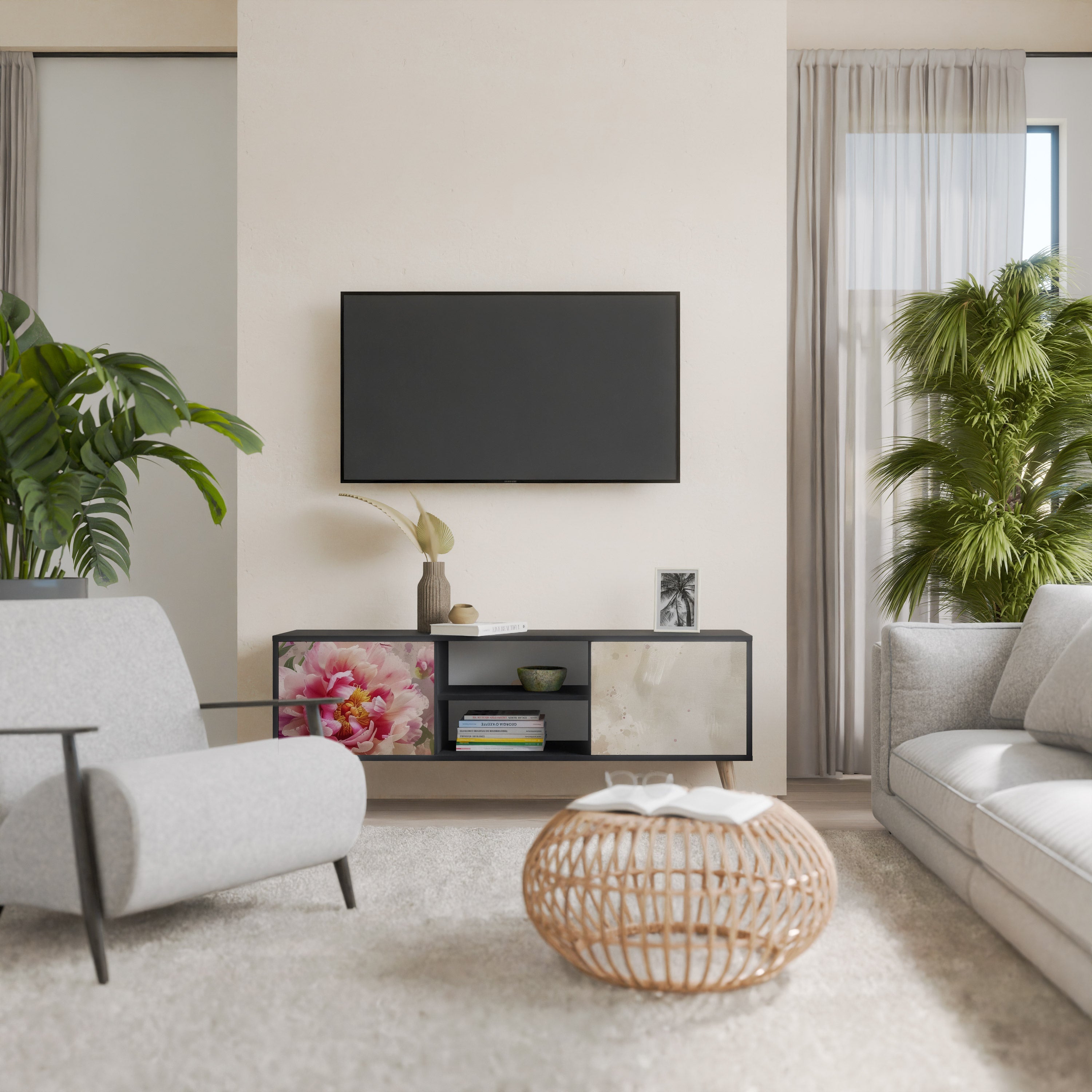 PEONY WHISPER Móvel de TV com 2 Portas em Acabamento Preto